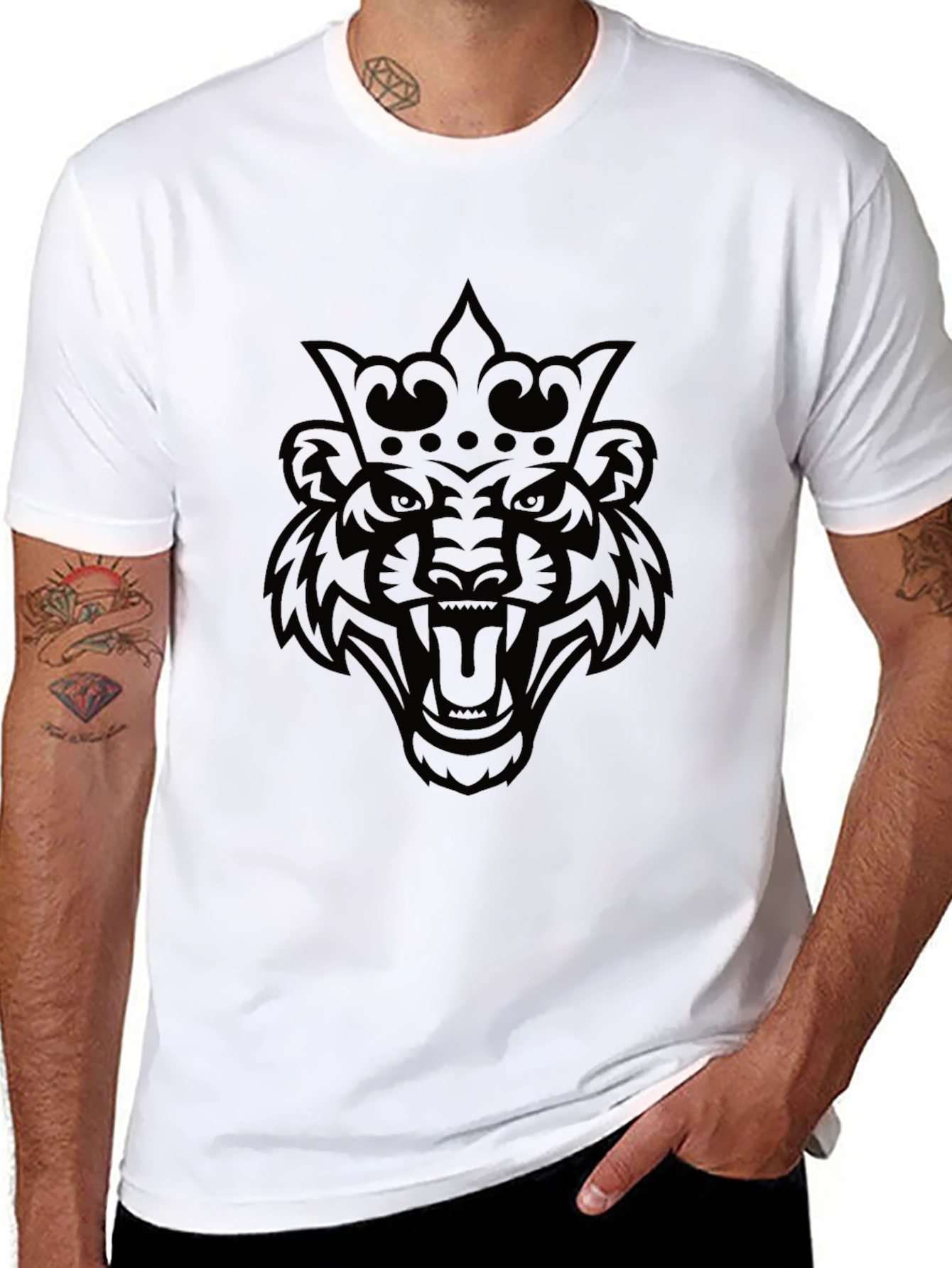 King Tiger Graphic Tee - Black Cotton Blend T-Shirt