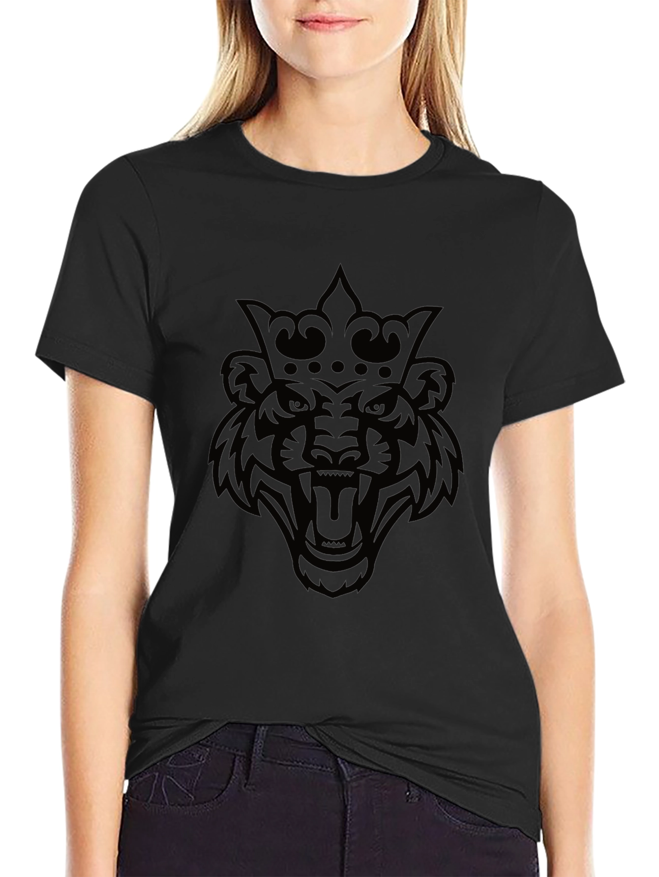 King Tiger Graphic Tee - Black Cotton Blend T-Shirt