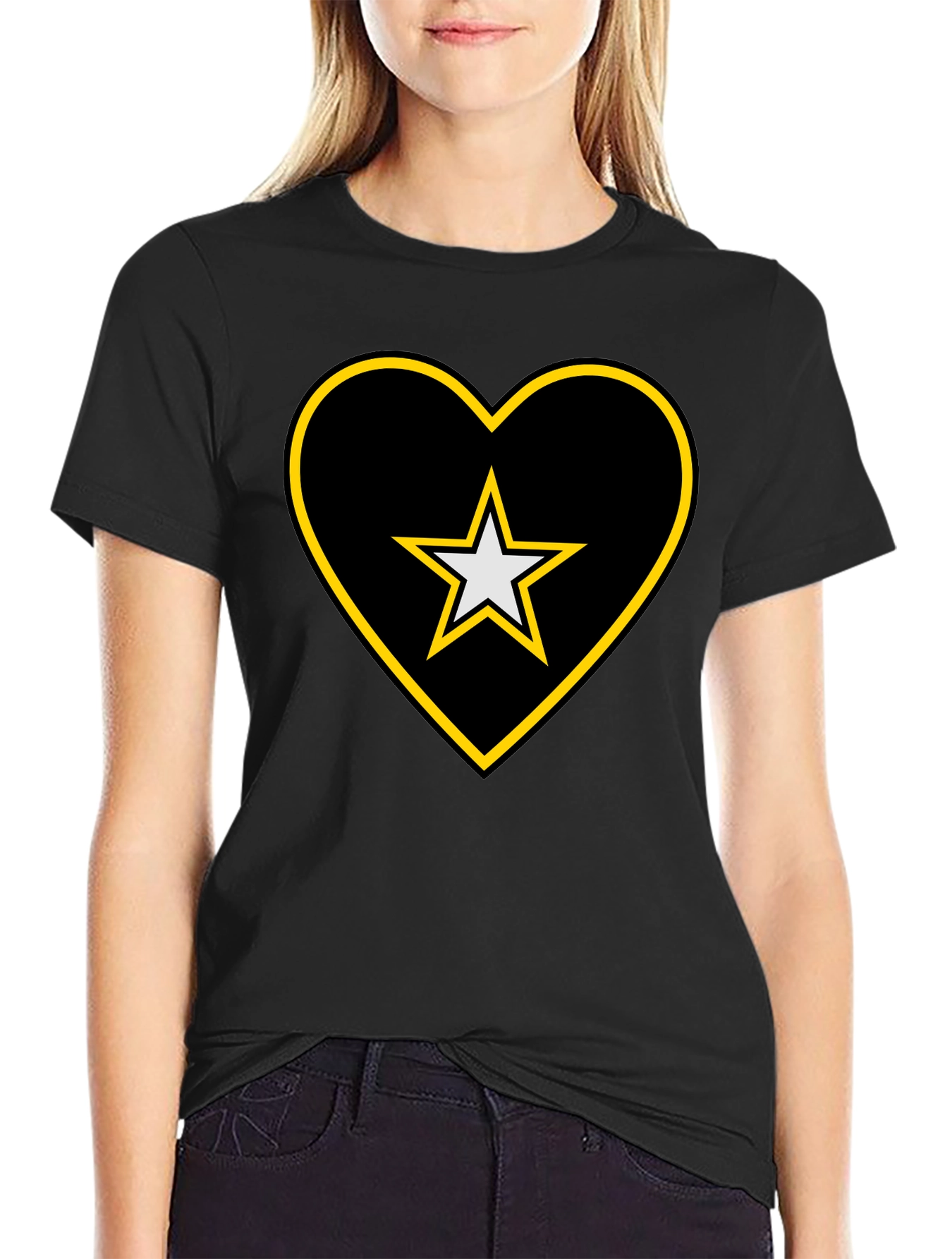 Star Heart Tee - Black Cotton Blend Comfort