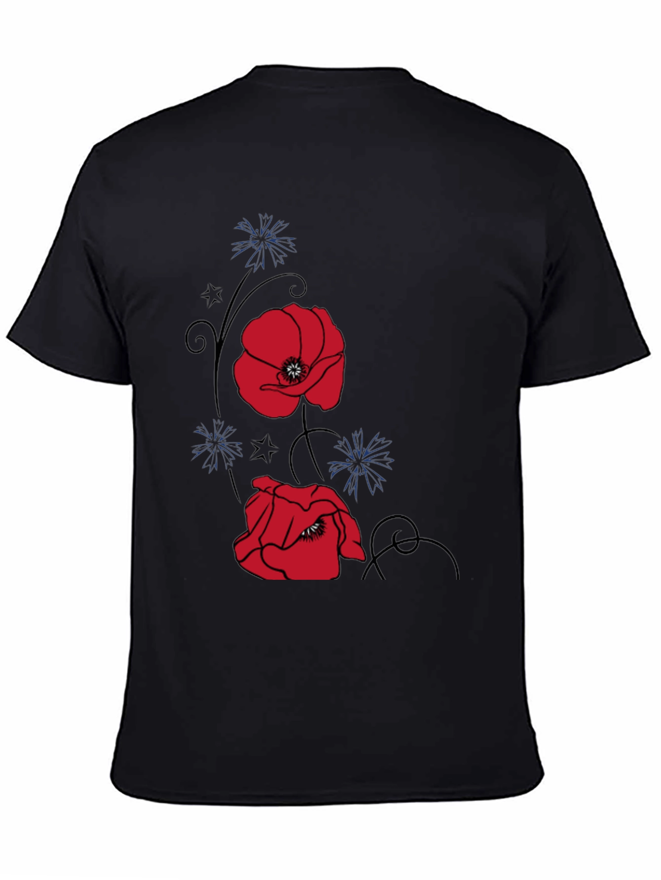 Floral Poppy Graphic Tee - Stylish Black T-Shirt