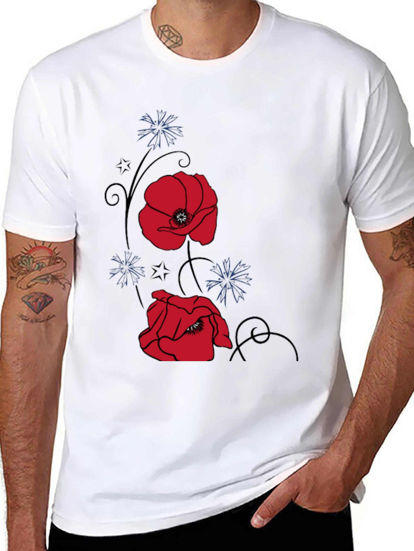 Floral Poppy Graphic Tee - Stylish Black T-Shirt