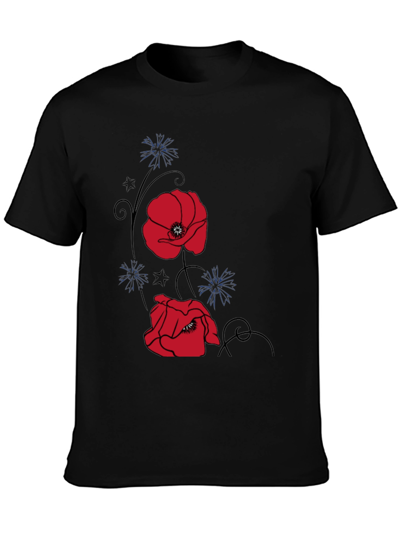 Floral Poppy Graphic Tee - Stylish Black T-Shirt