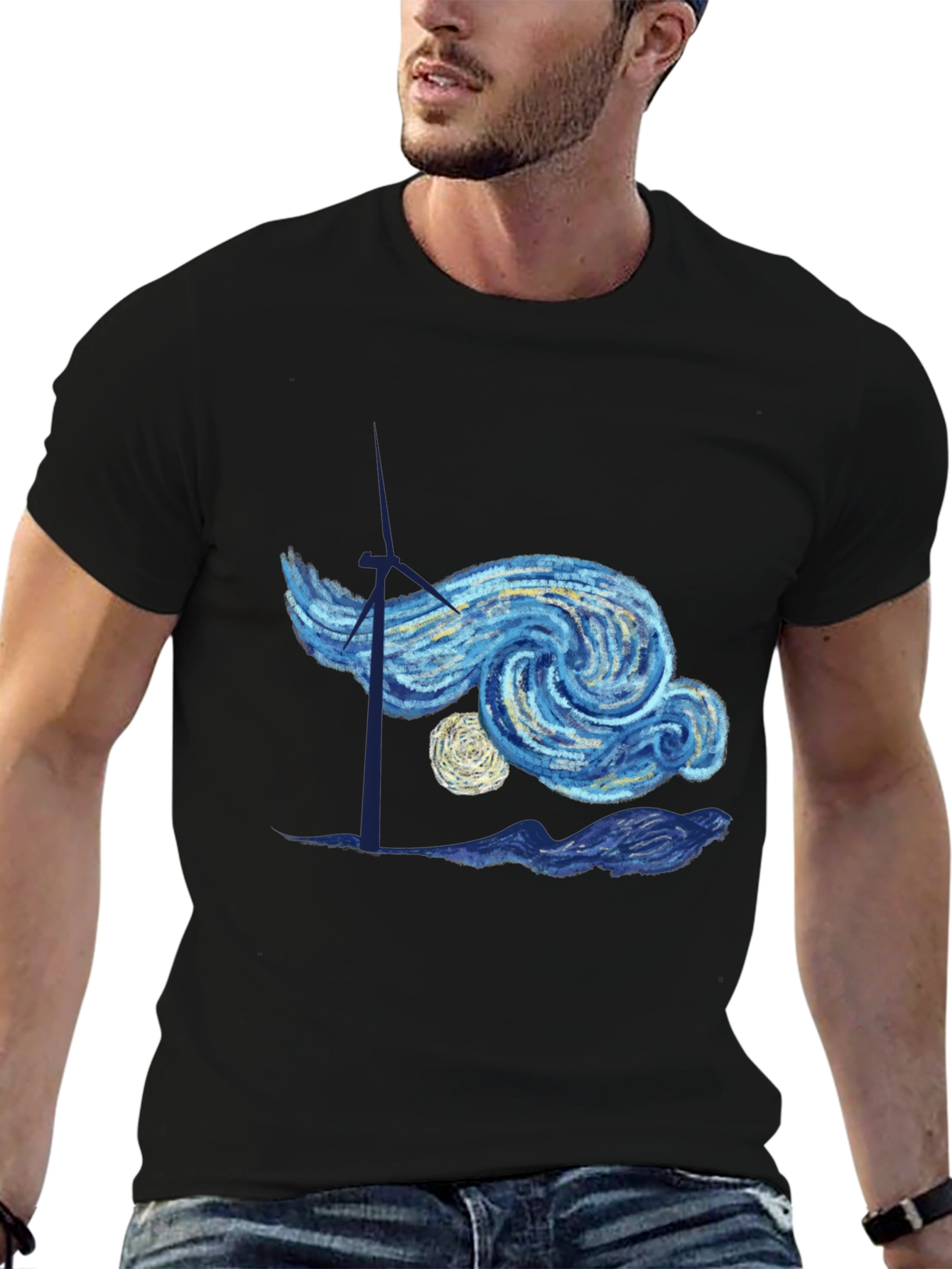 Starry Night Inspired Graphic Tee - Black