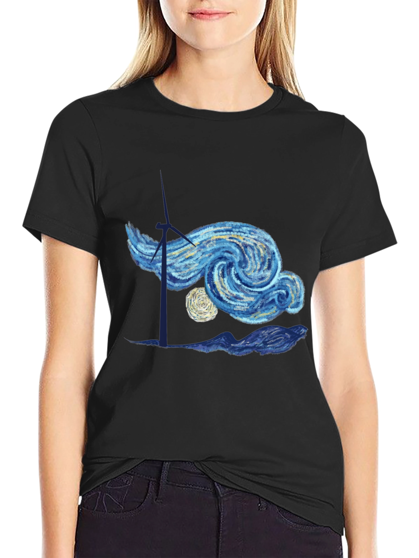 Starry Night Inspired Graphic Tee - Black