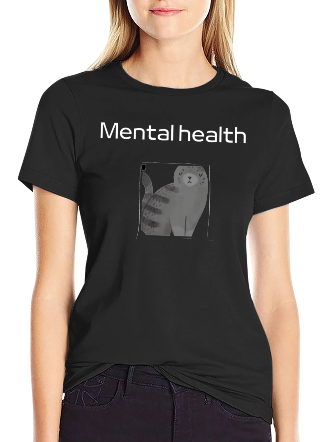 Mental Health Cat Graphic Black Tee