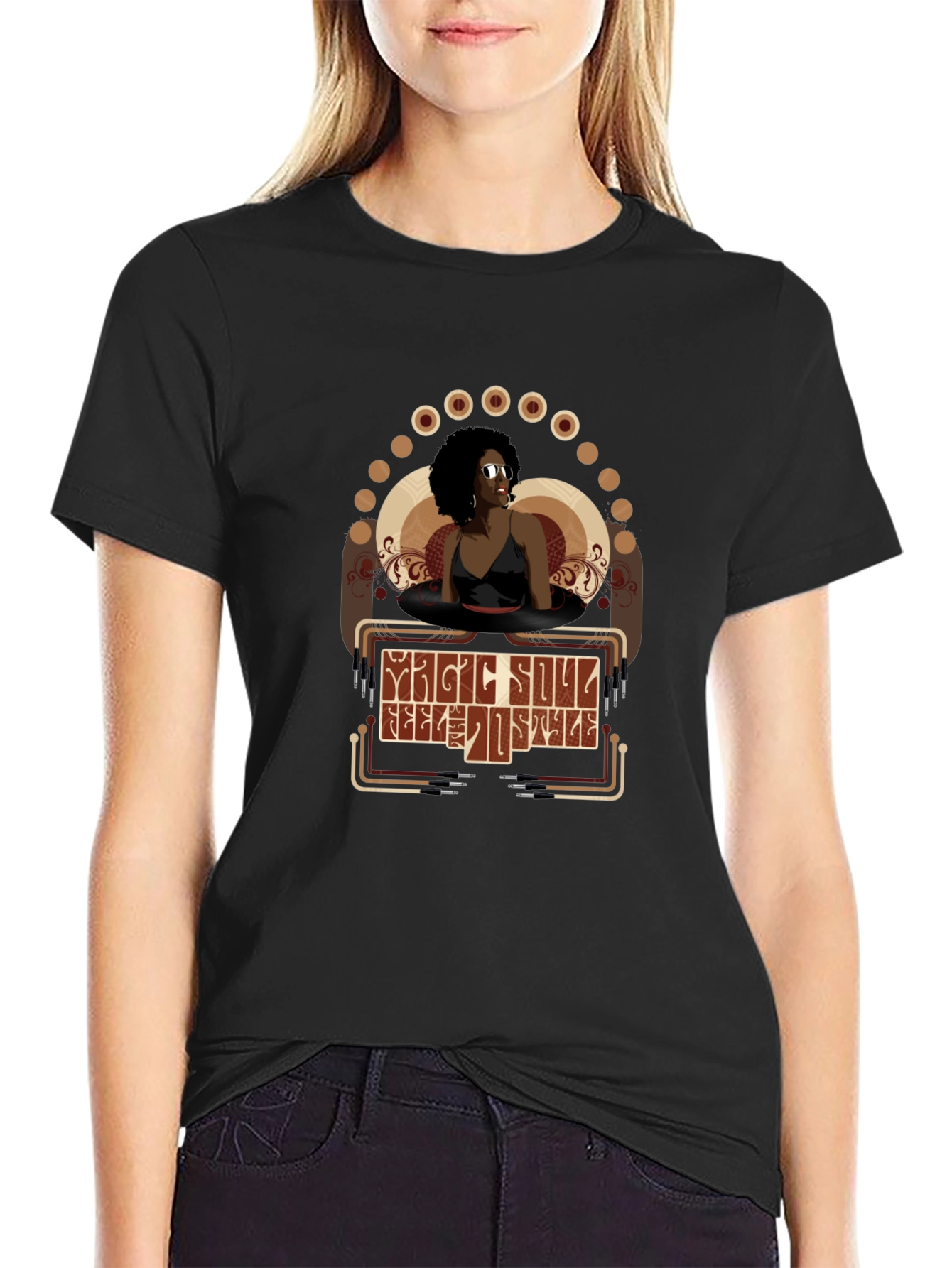 Magic Soul Female Portrait Black T-Shirt