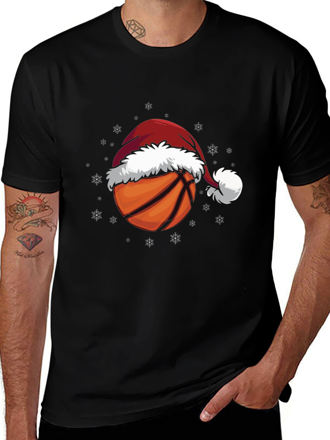 Basketball Santa Hat Graphic Tee