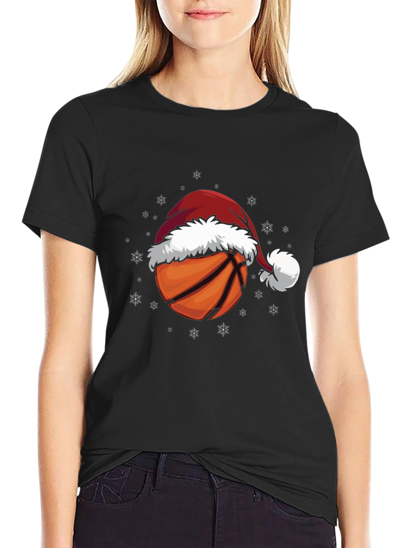Basketball Santa Hat Graphic Tee