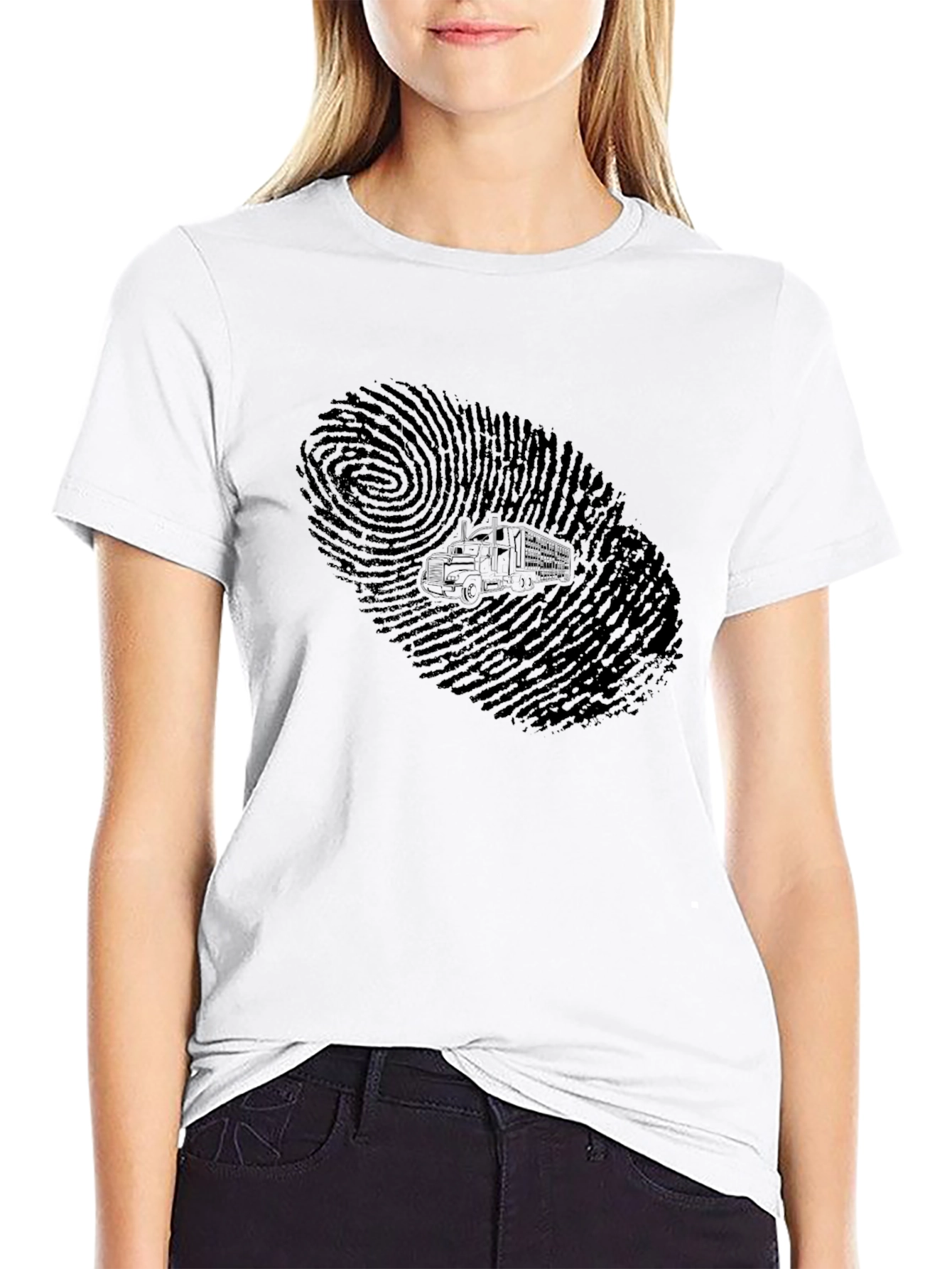Trucker Fingerprint Graphic Tee - Black Cotton T-Shirt