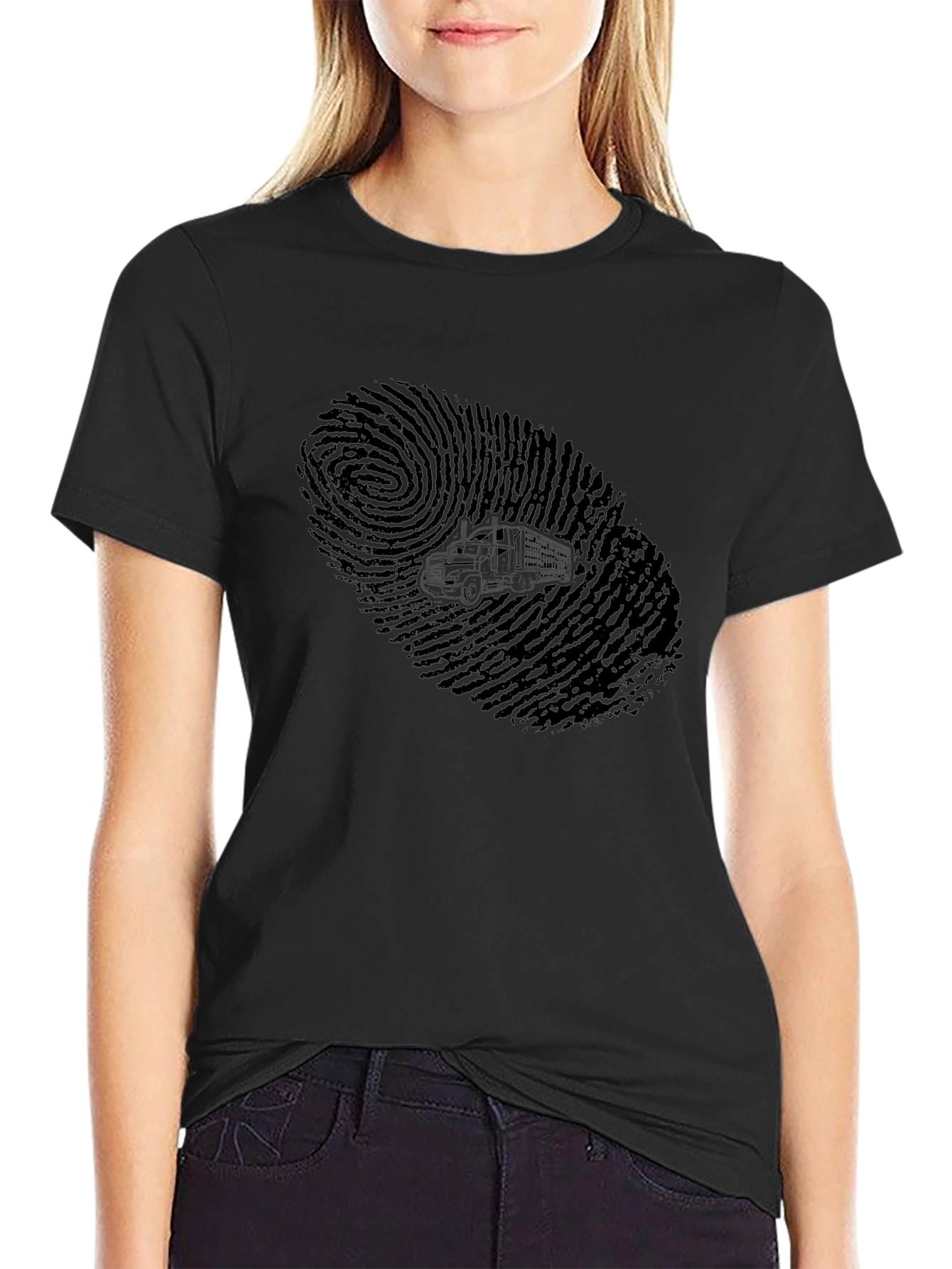 Trucker Fingerprint Graphic Tee - Black Cotton T-Shirt