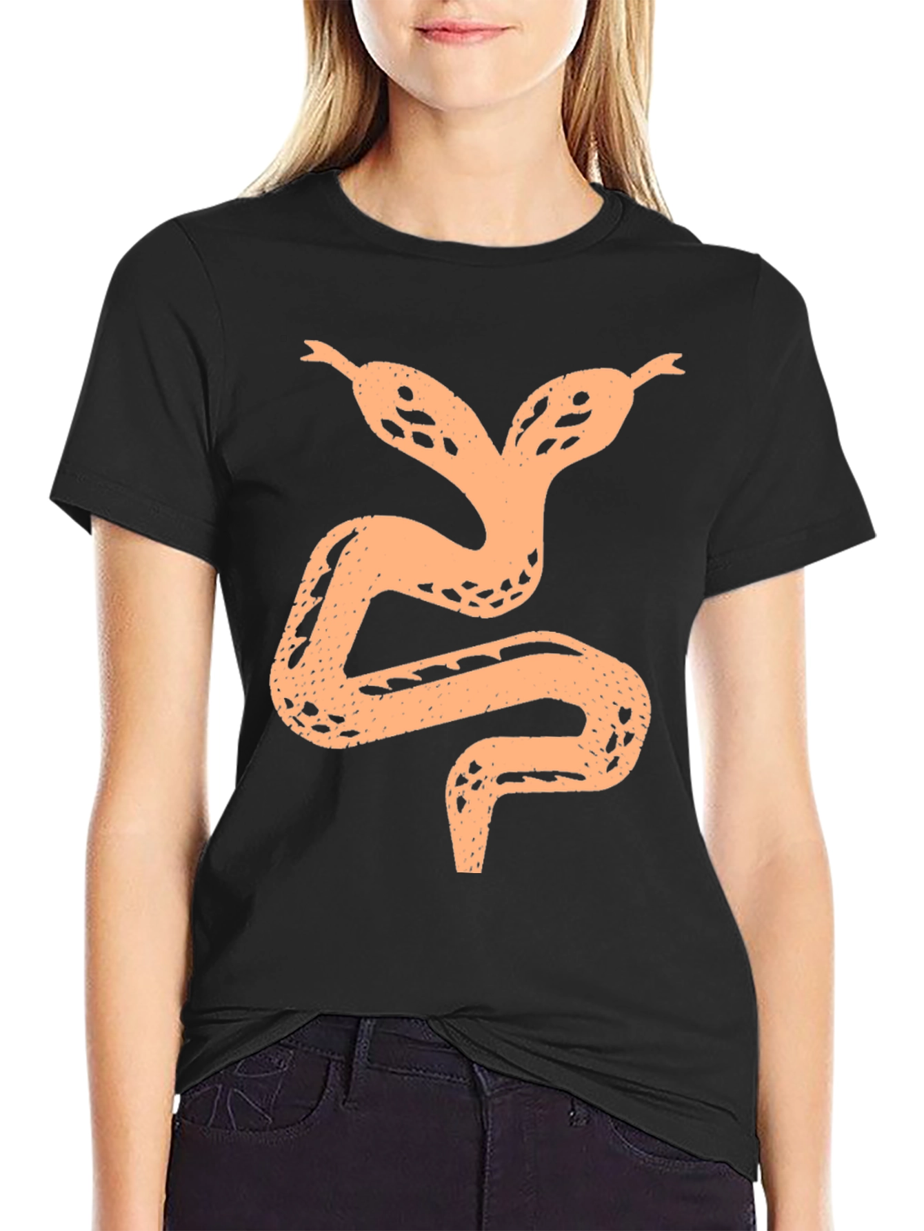 Two-Headed Snake Graphic Tee - Black Cotton Shirt