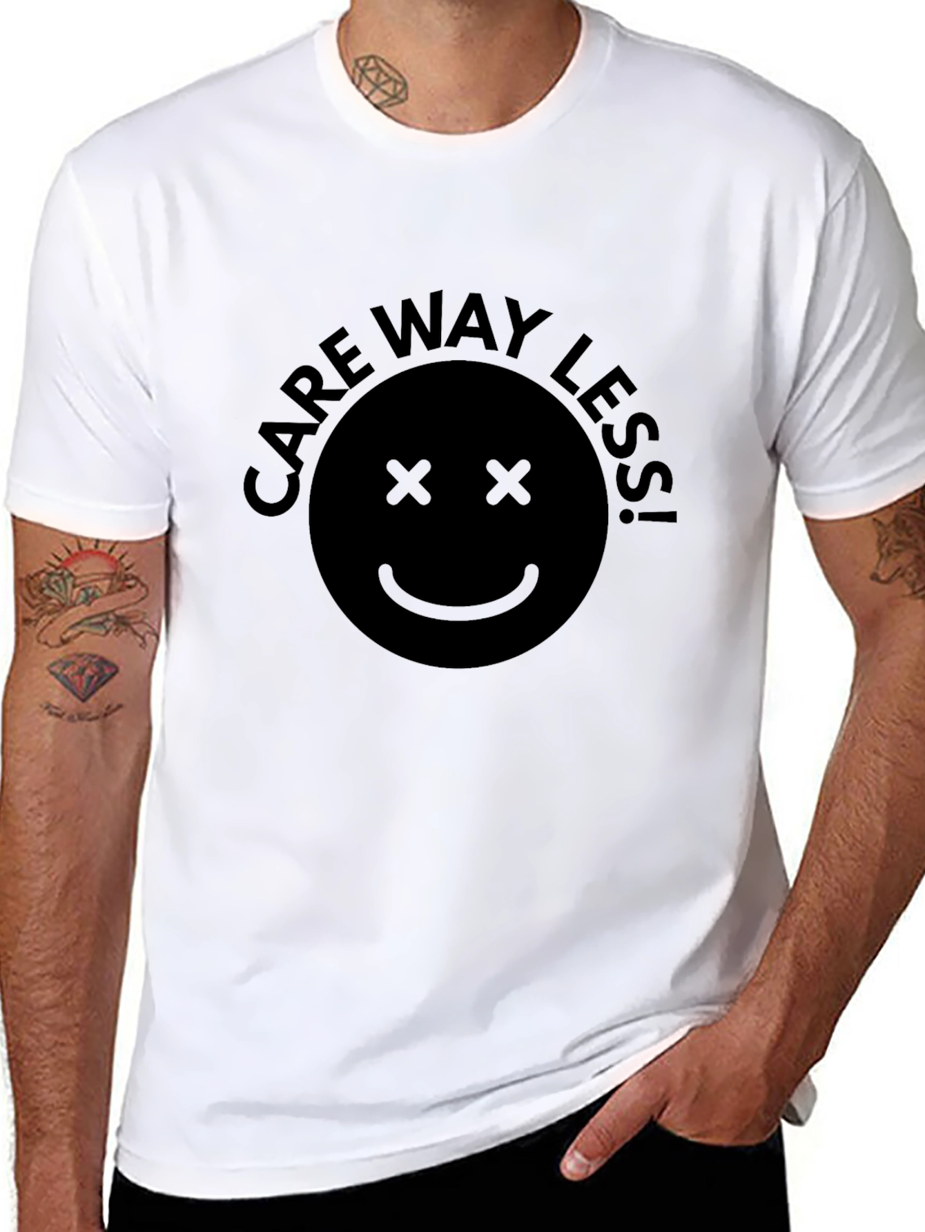 Care Way Less Smiley Face Black T-Shirt