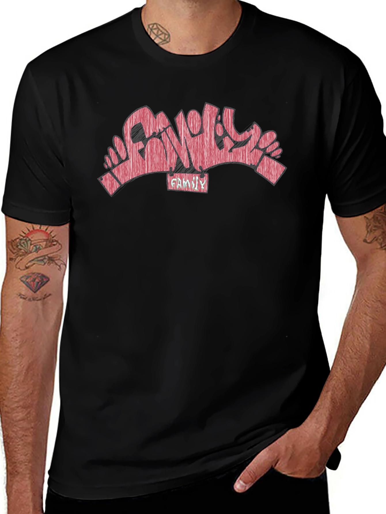 Family Graffiti Style Black T-Shirt