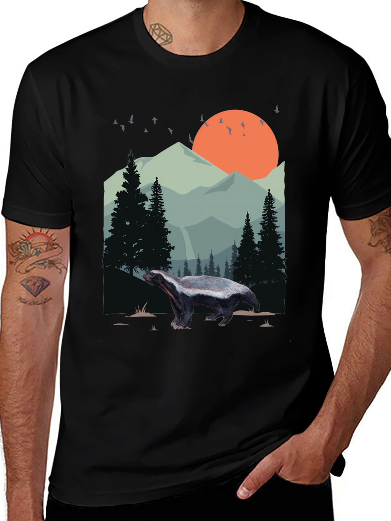 Wildlife Badger Graphic Tee - Nature Lover Shirt