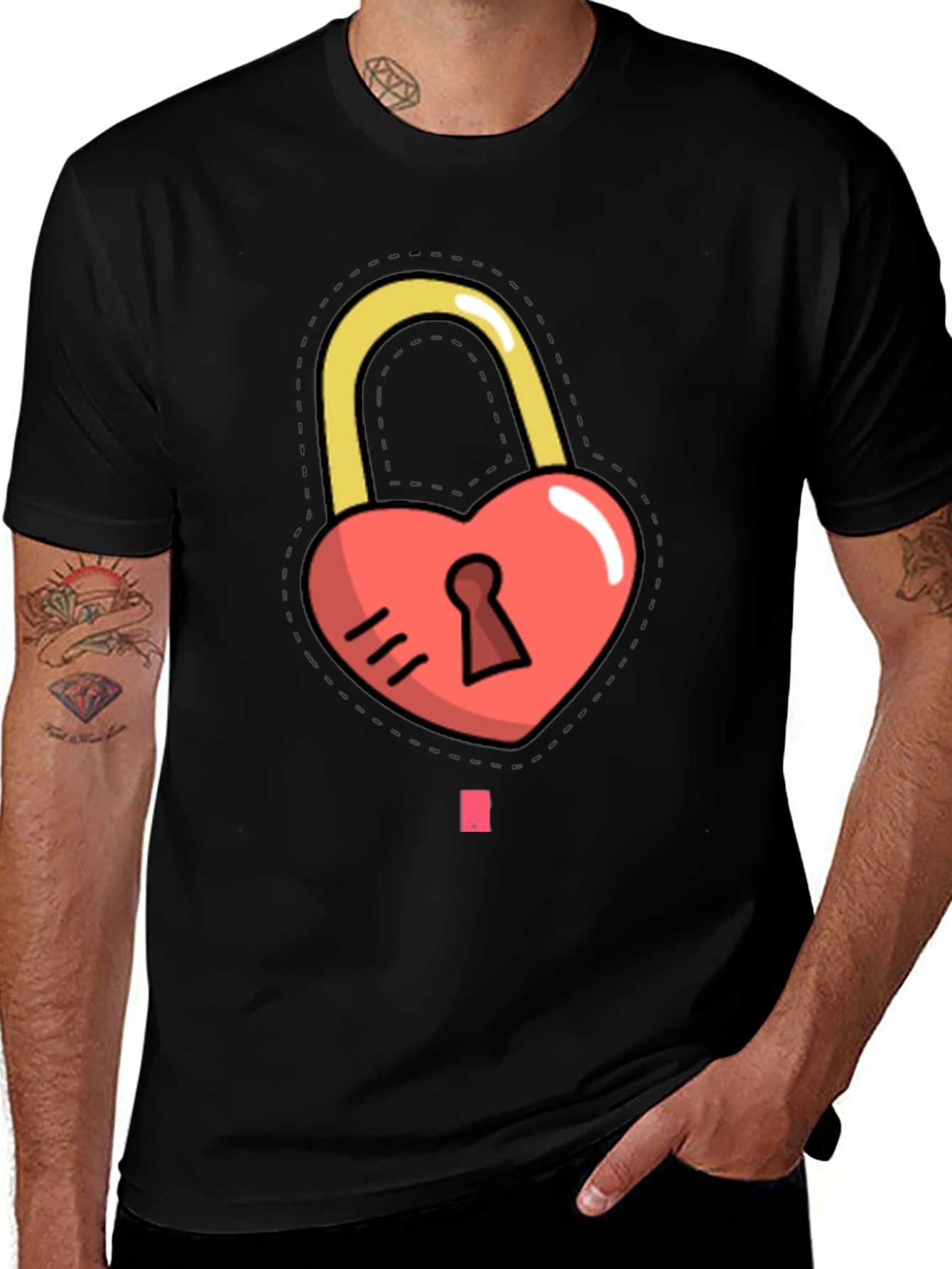 Heart Padlock Graphic Tee - Stylish Black T-Shirt