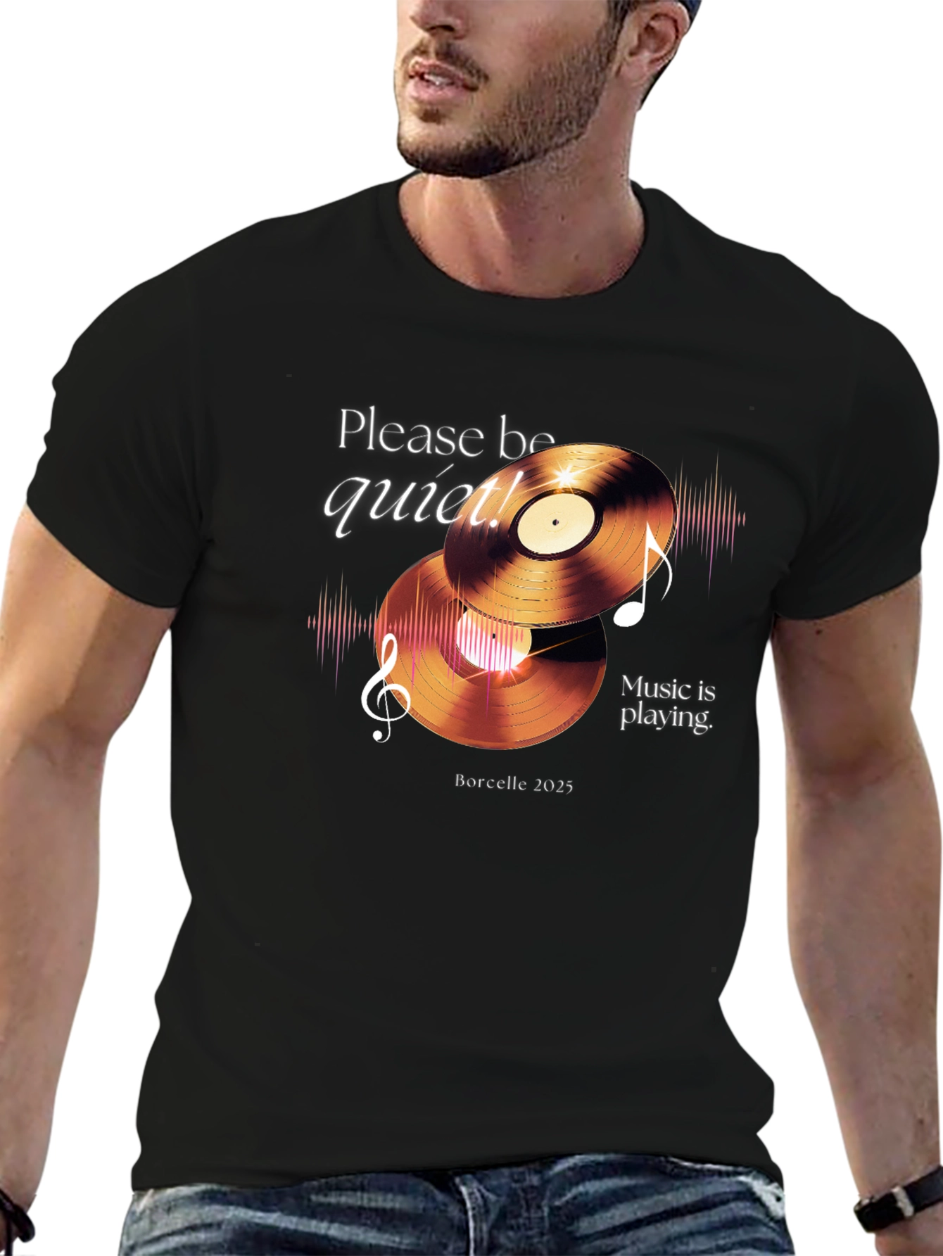 Please Be Quiet Record Music Tee