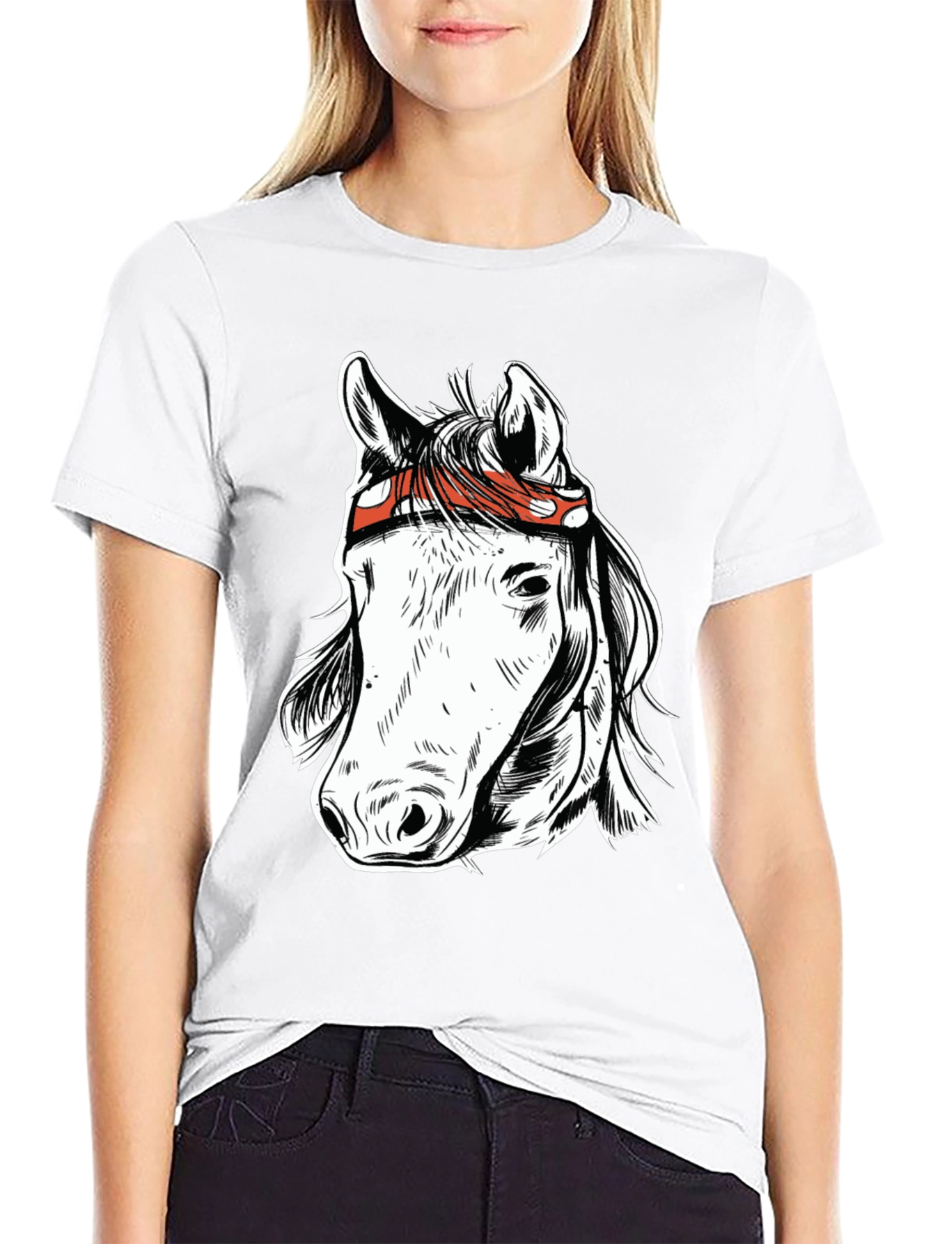 Horse Graphic Tee - Black Cotton Blend T-Shirt