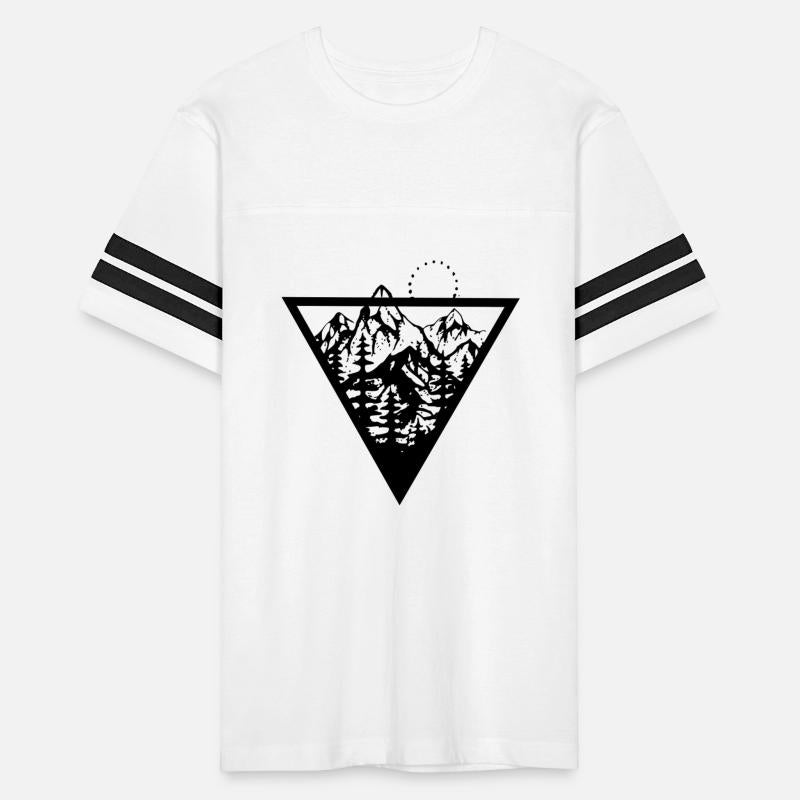 Triangle with mountains and birds