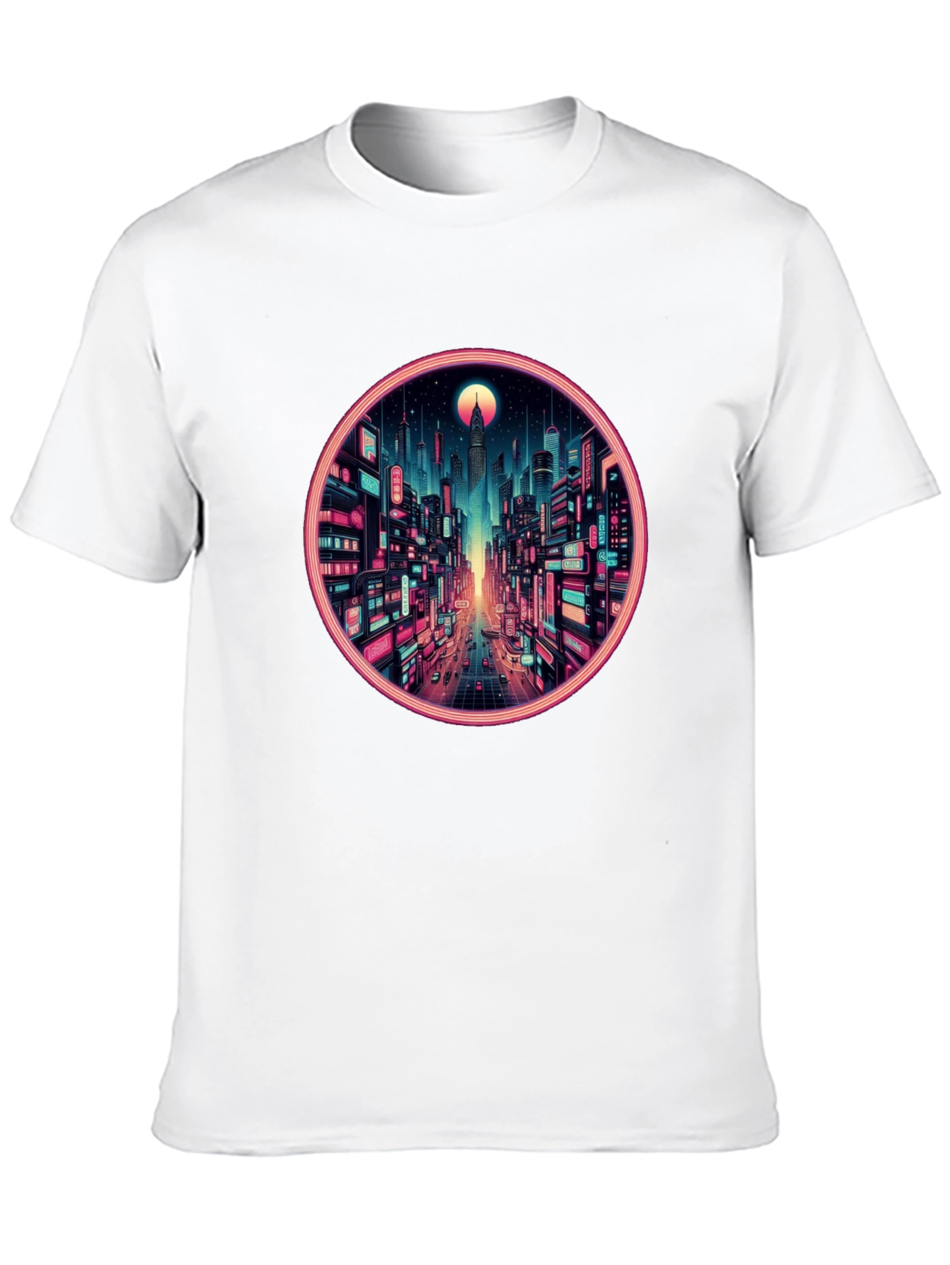 Cyberpunk Cityscape Graphic Tee - Retro Neon Design
