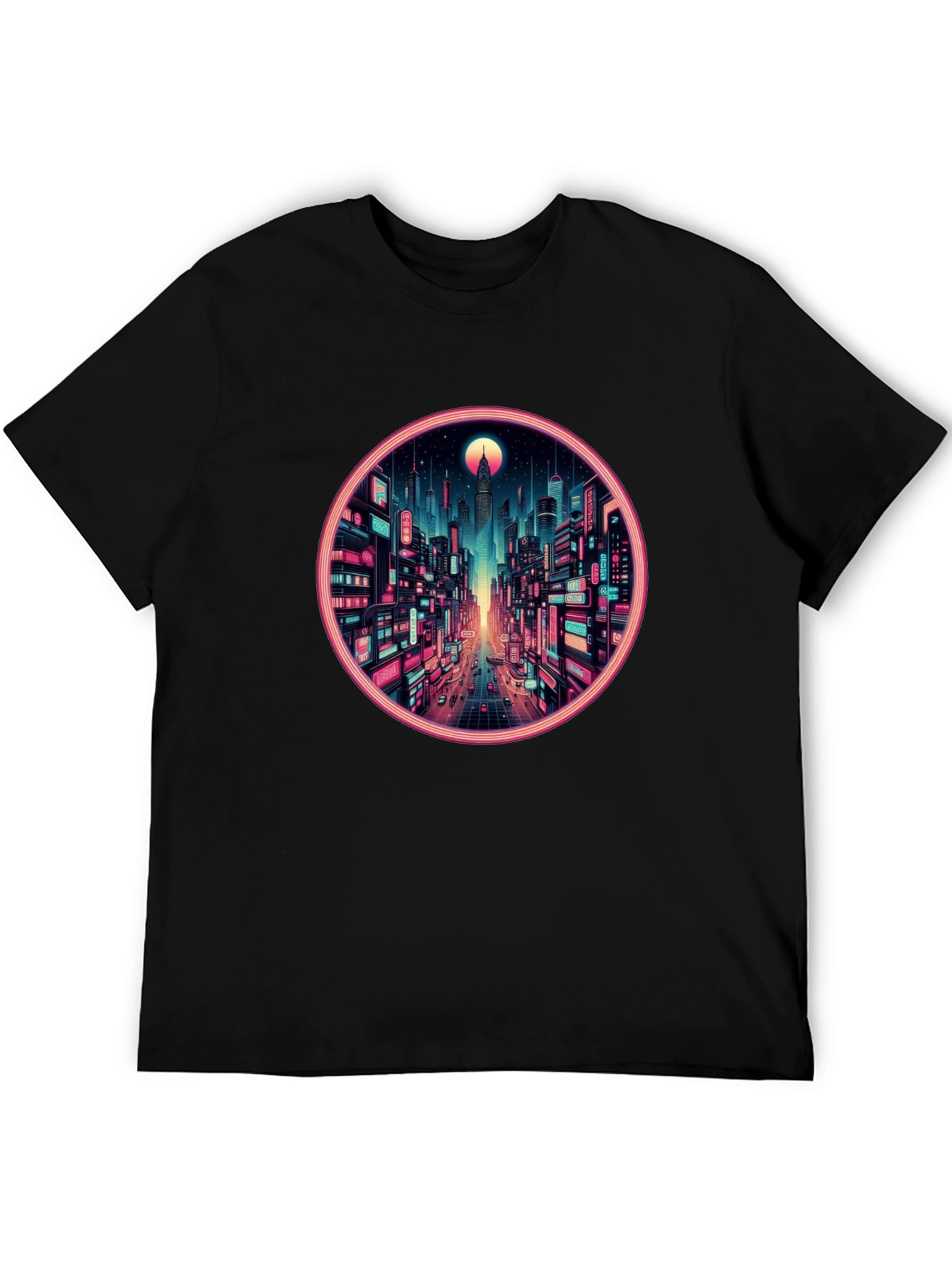 Cyberpunk Cityscape Graphic Tee - Retro Neon Design