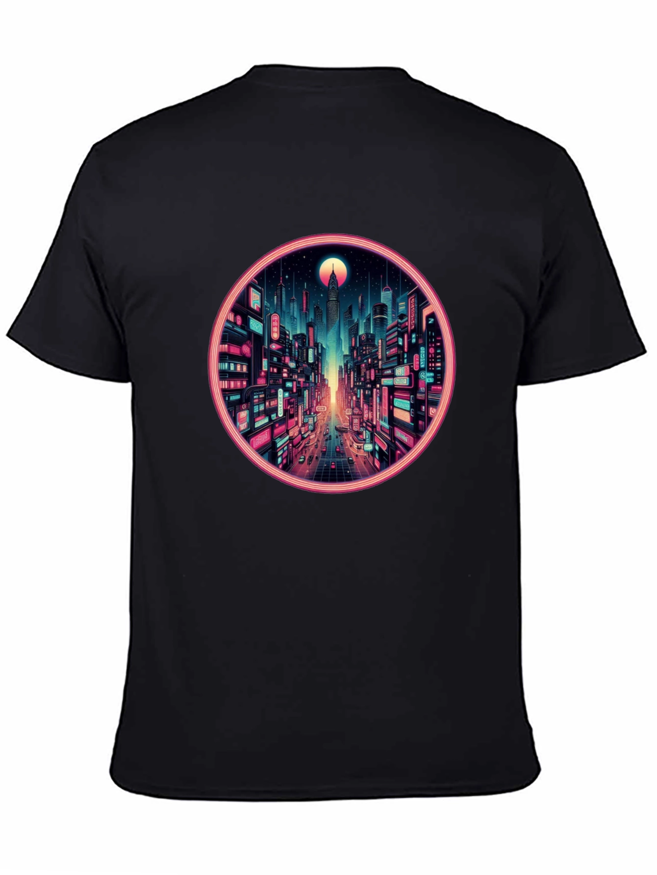 Cyberpunk Cityscape Graphic Tee - Retro Neon Design