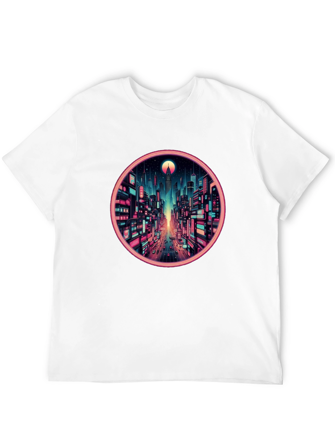 Cyberpunk Cityscape Graphic Tee - Retro Neon Design