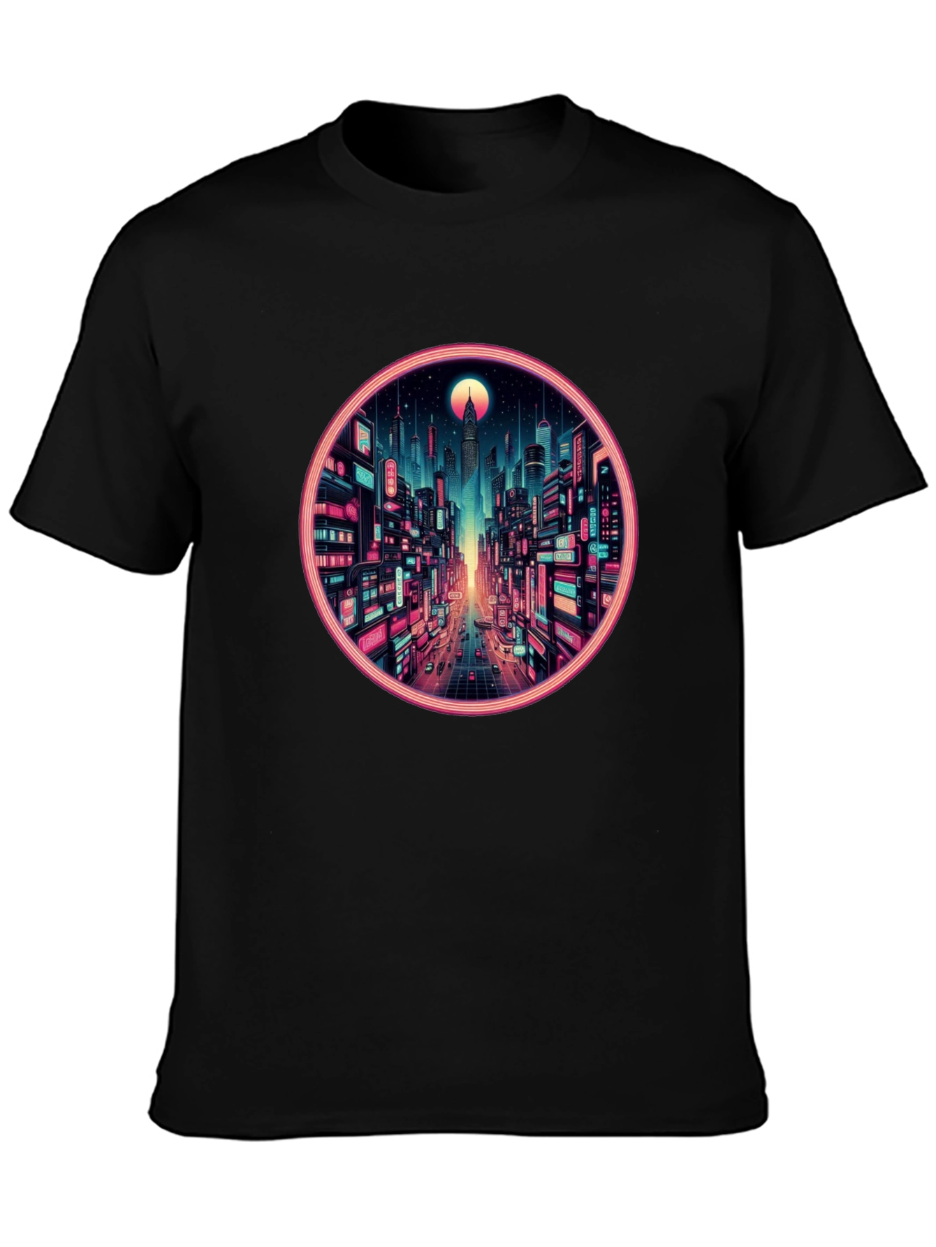 Cyberpunk Cityscape Graphic Tee - Retro Neon Design