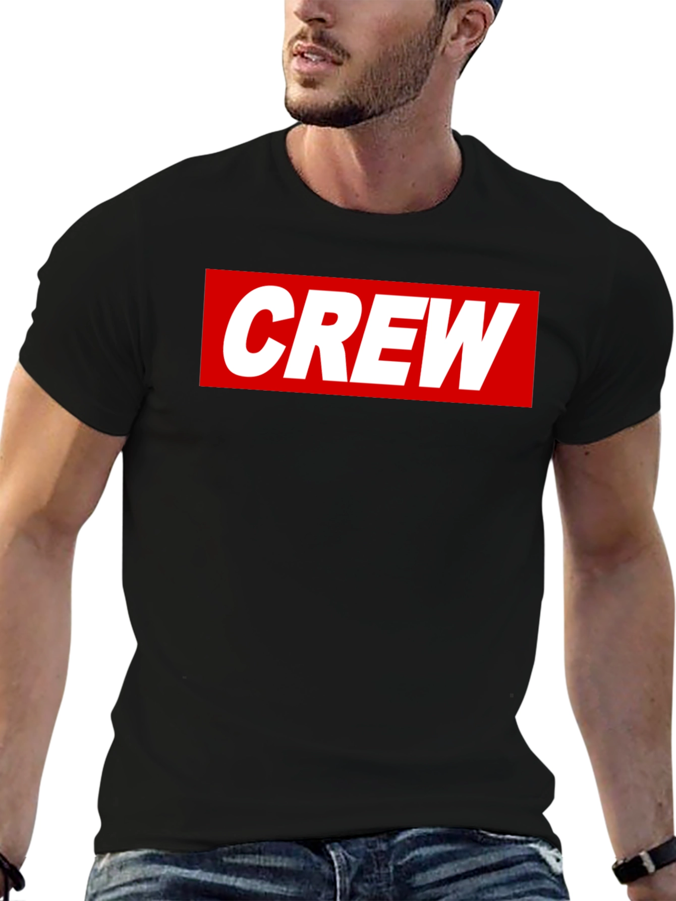 Crew Graphic Tee - Casual Black Cotton T-Shirt