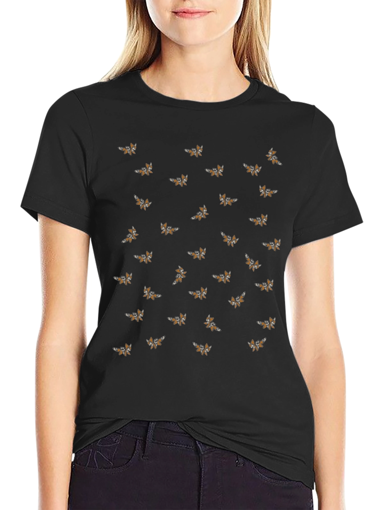 Fox Pattern Black T-Shirt