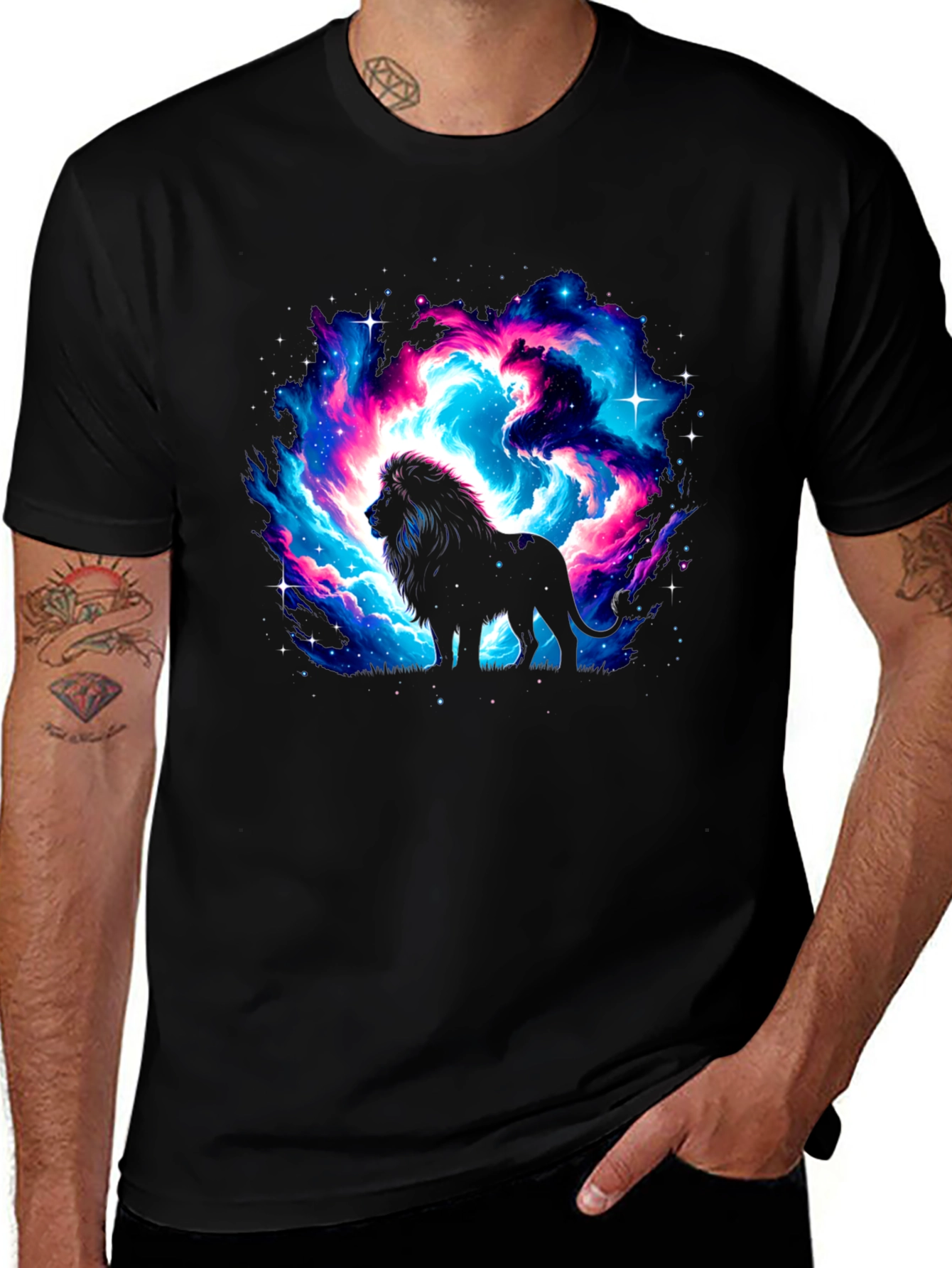 Galaxy Lion Graphic Black T-Shirt