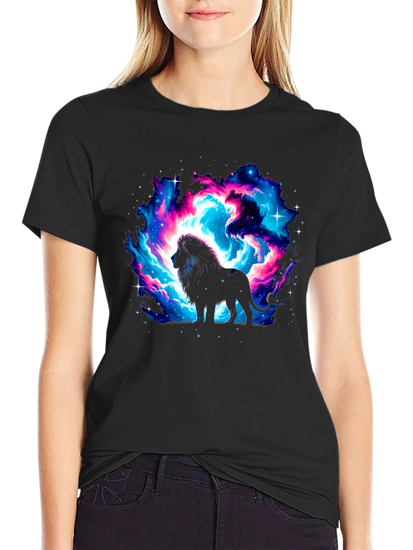 Galaxy Lion Graphic Black T-Shirt