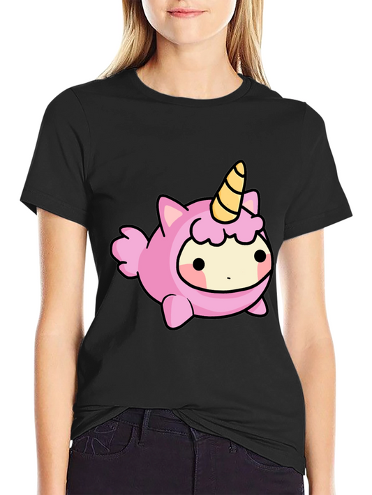 Cute Unicorn Cartoon Graphic Print Black T-Shirt
