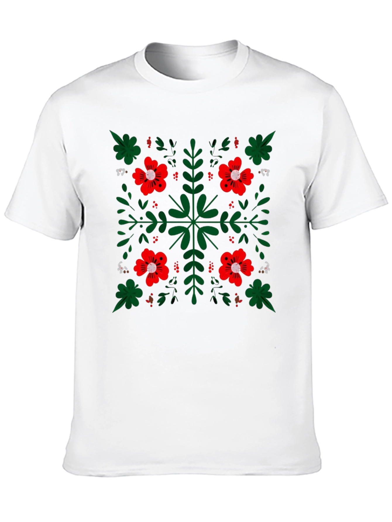 Floral Pattern Black Crew Neck T-Shirt