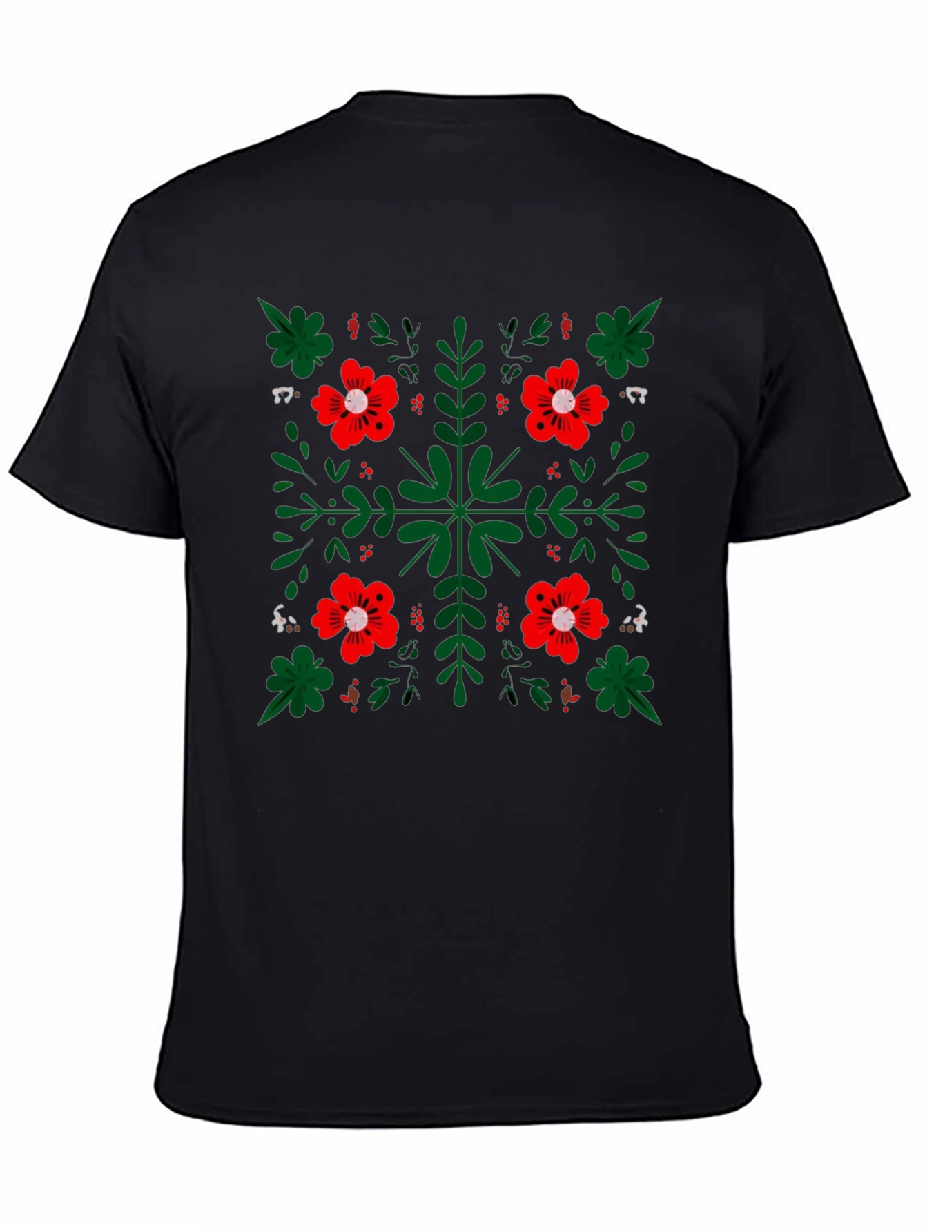 Floral Pattern Black Crew Neck T-Shirt