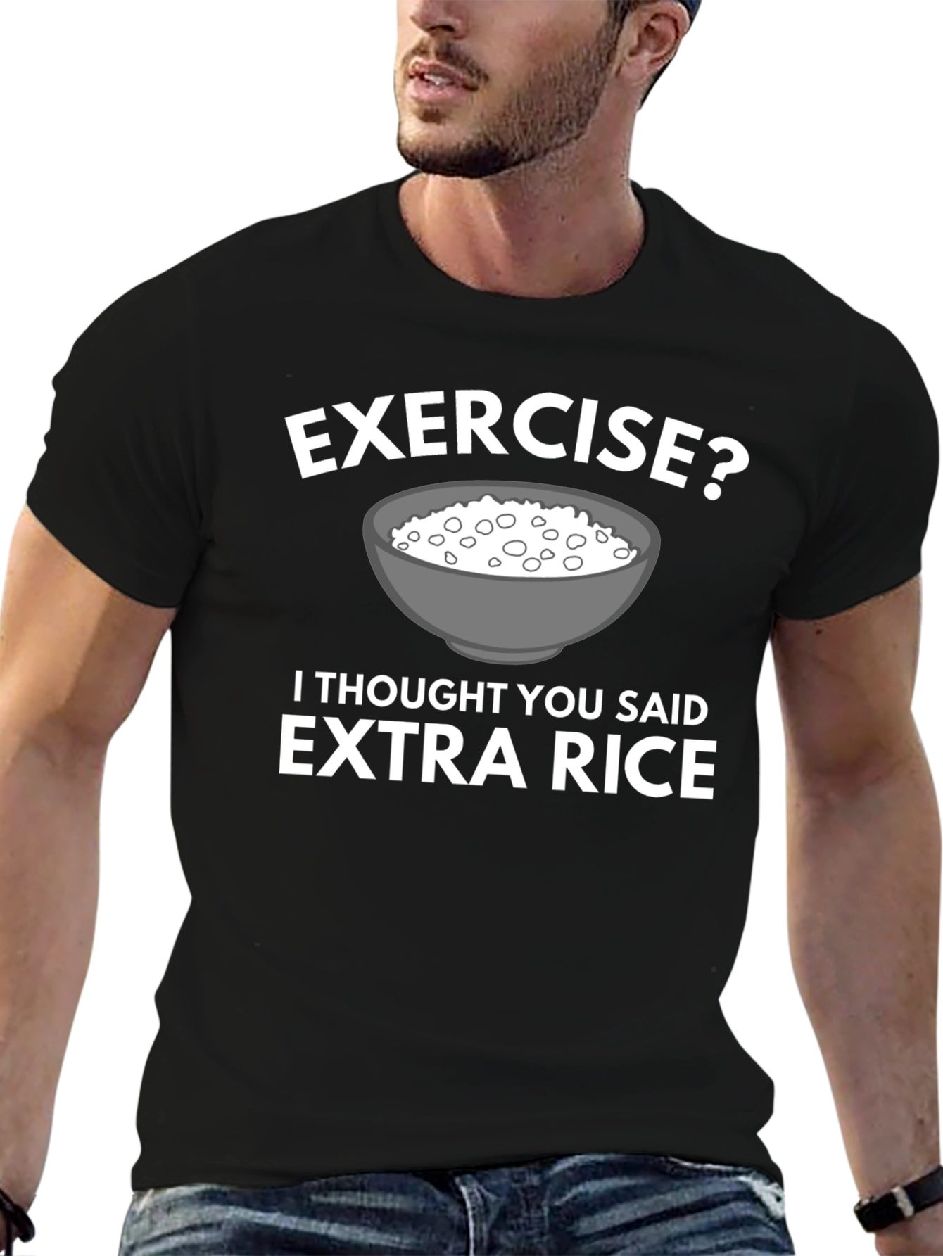 Exercise? Extra Rice T-Shirt Funny Foodie Tee
