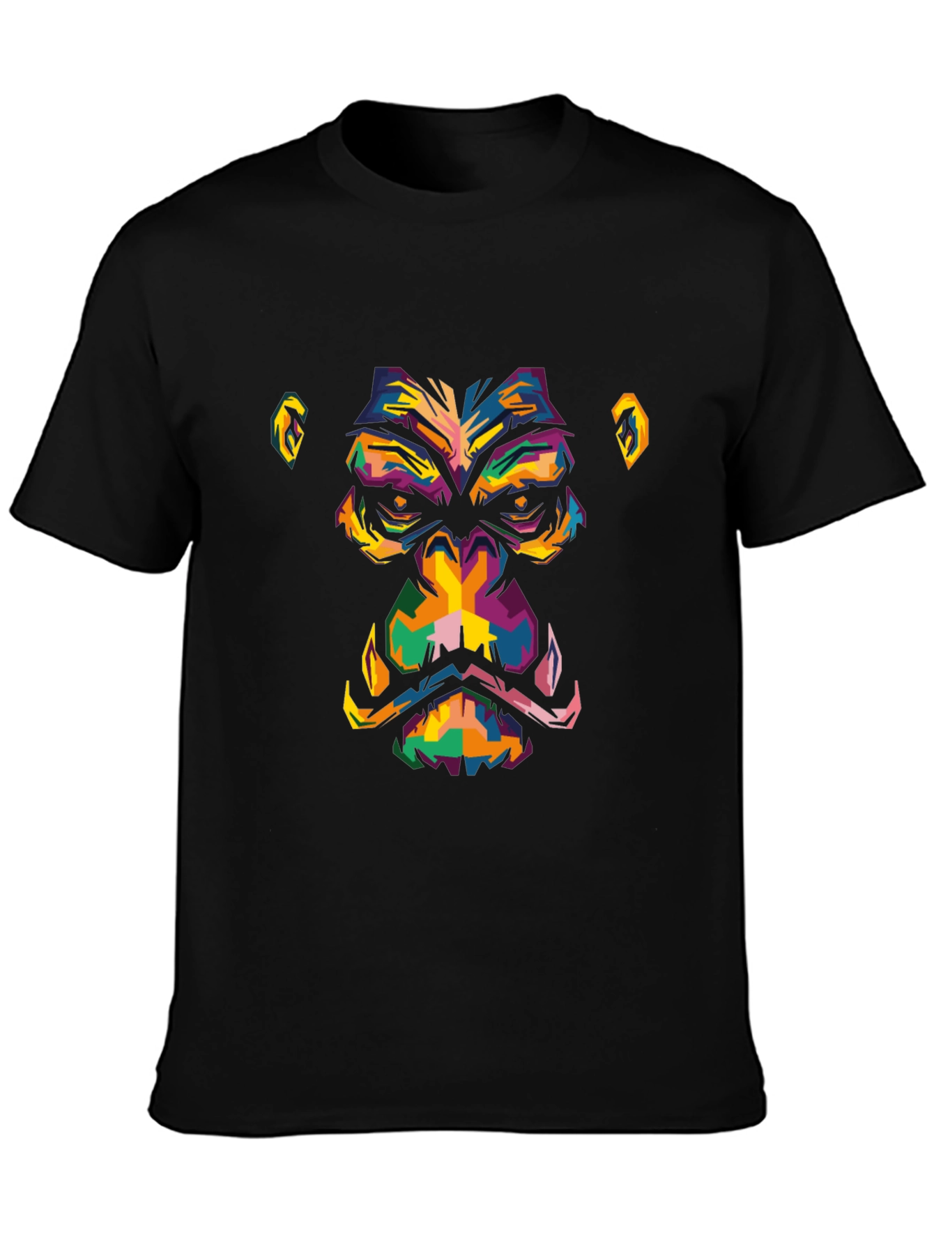 Abstract Gorilla Face Graphic Black T-Shirt