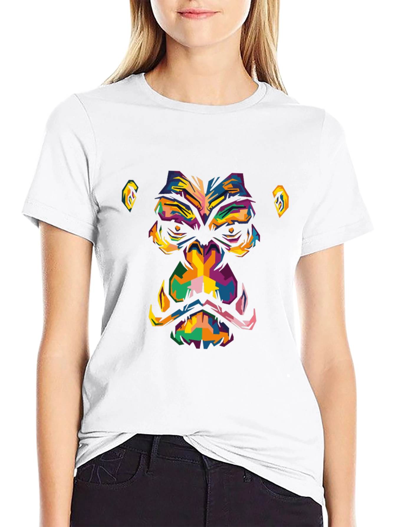 Abstract Gorilla Face Graphic Black T-Shirt