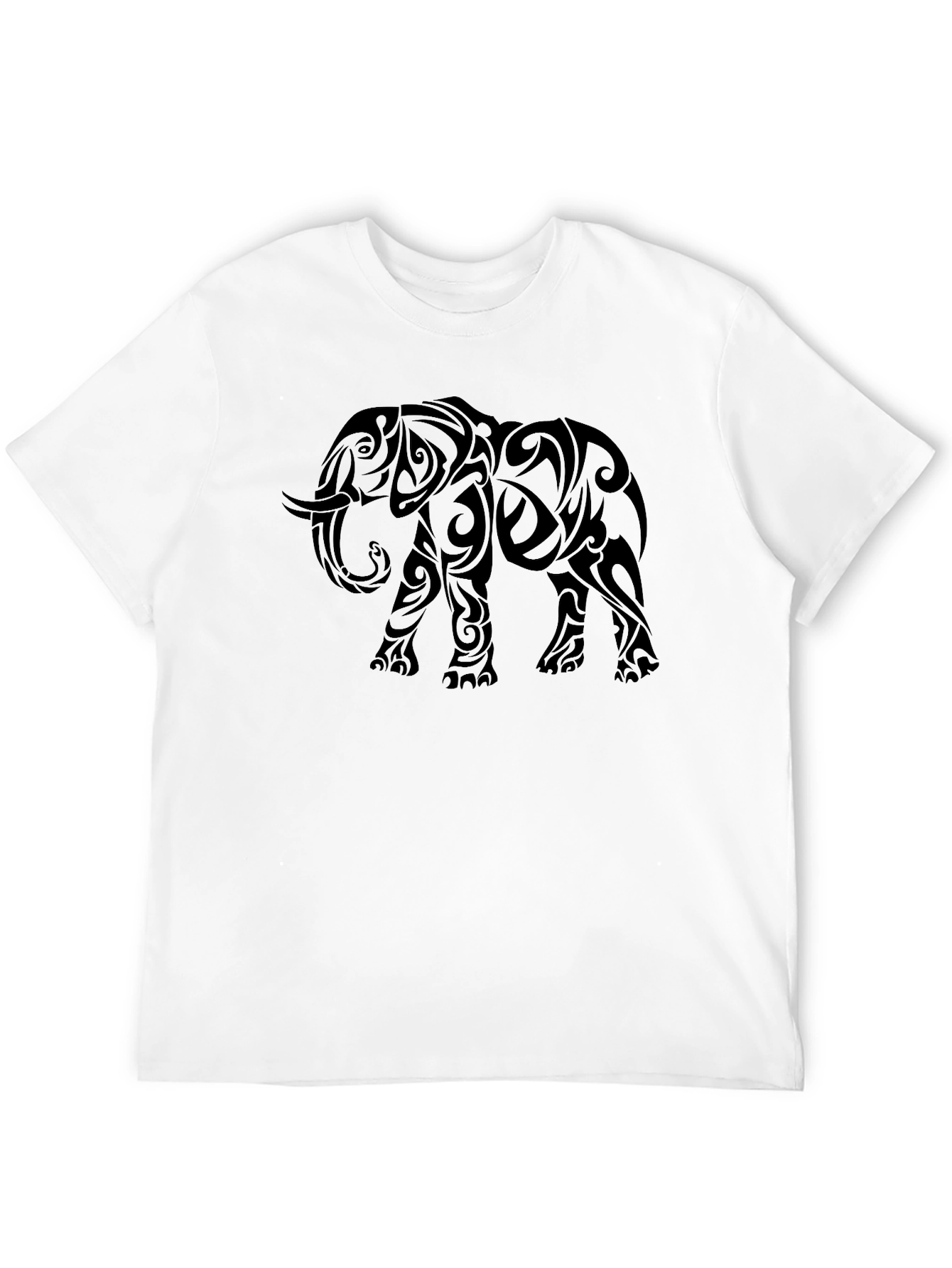 Tribal Elephant Graphic Print Black T-Shirt