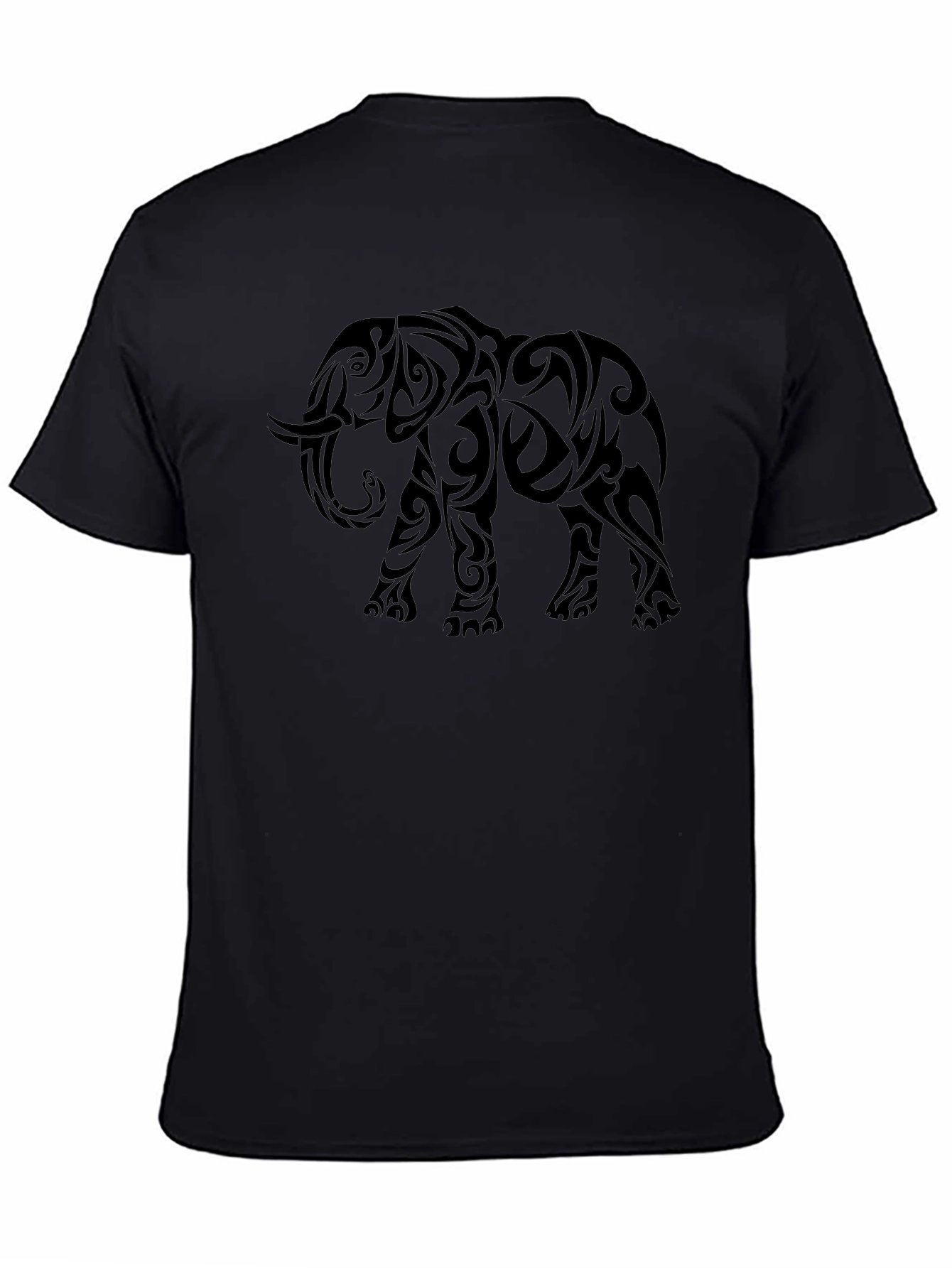 Tribal Elephant Graphic Print Black T-Shirt