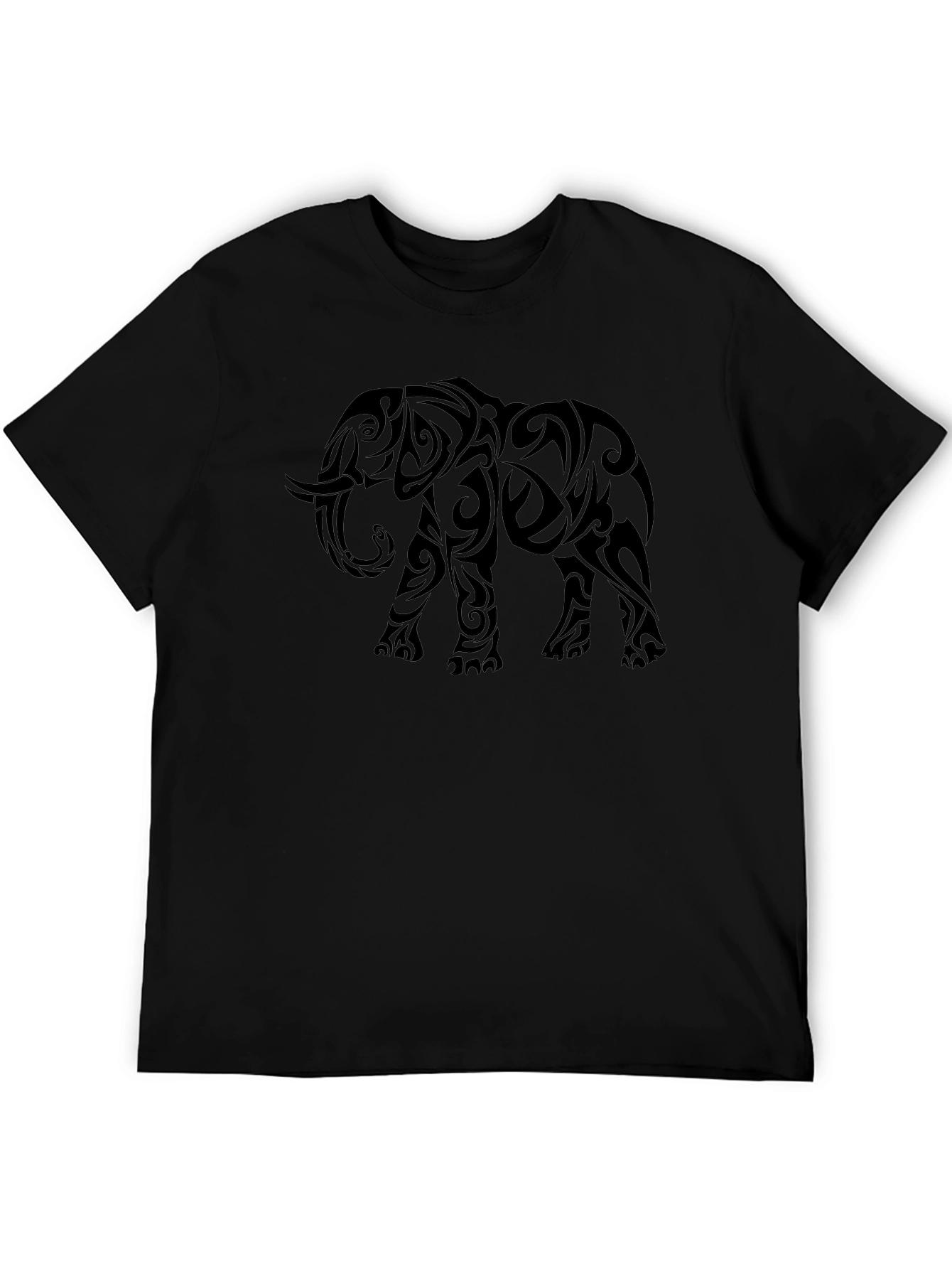 Tribal Elephant Graphic Print Black T-Shirt