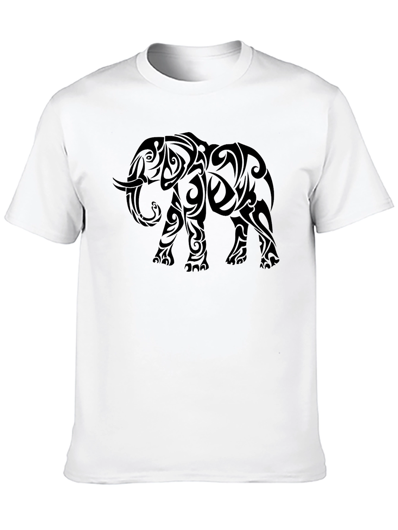Tribal Elephant Graphic Print Black T-Shirt