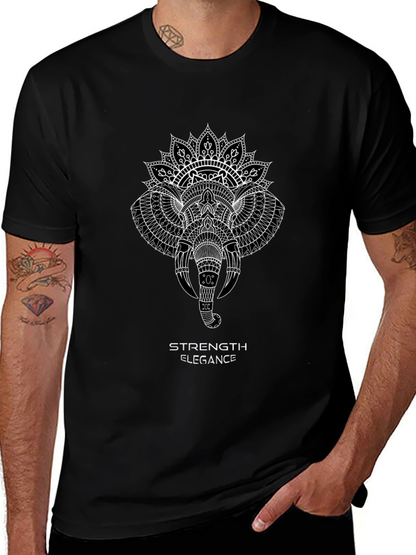 Elephant Mandala Graphic Tee - Strength & Elegance Design