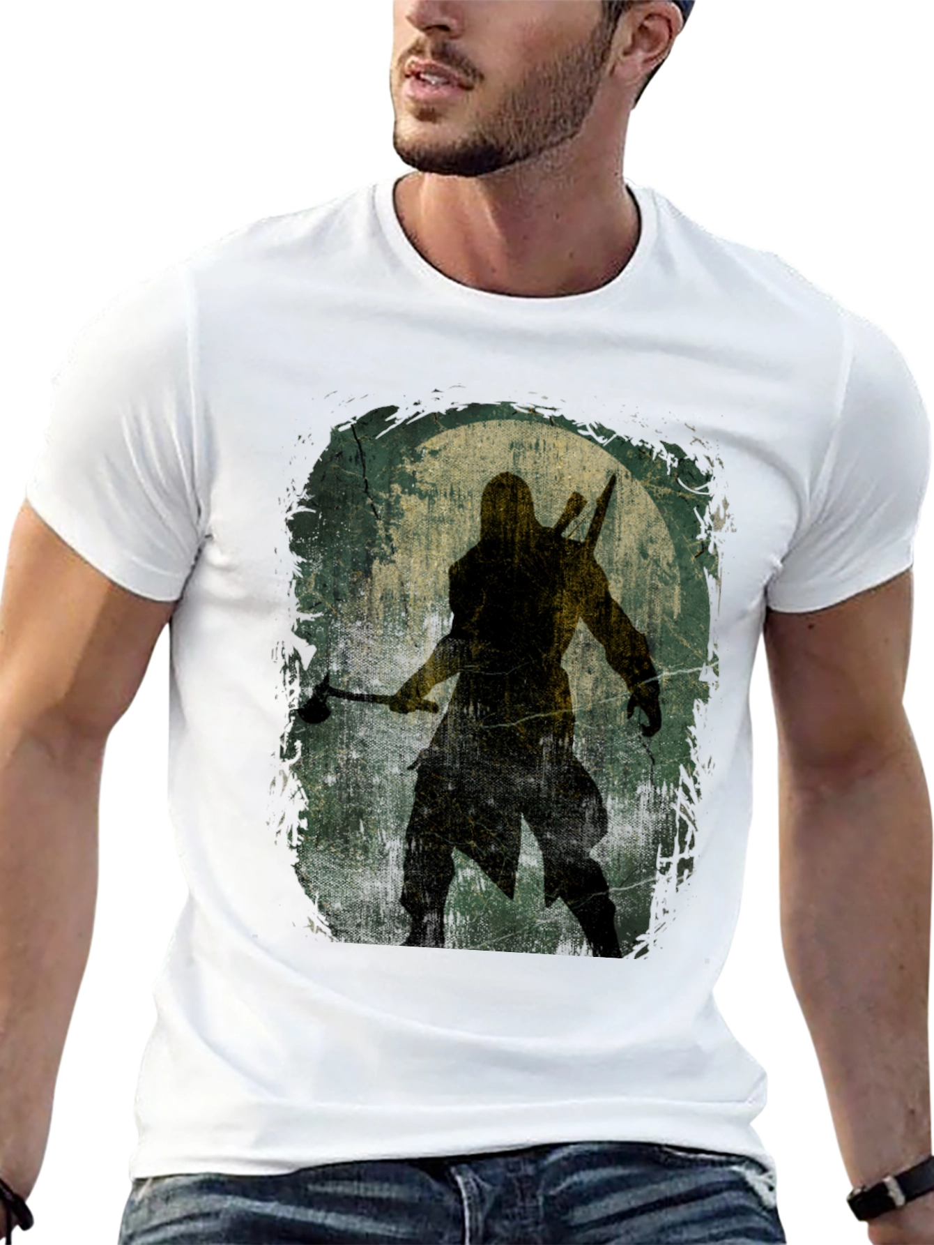 Warrior Silhouette Graphic Tee - Black Cotton T-Shirt