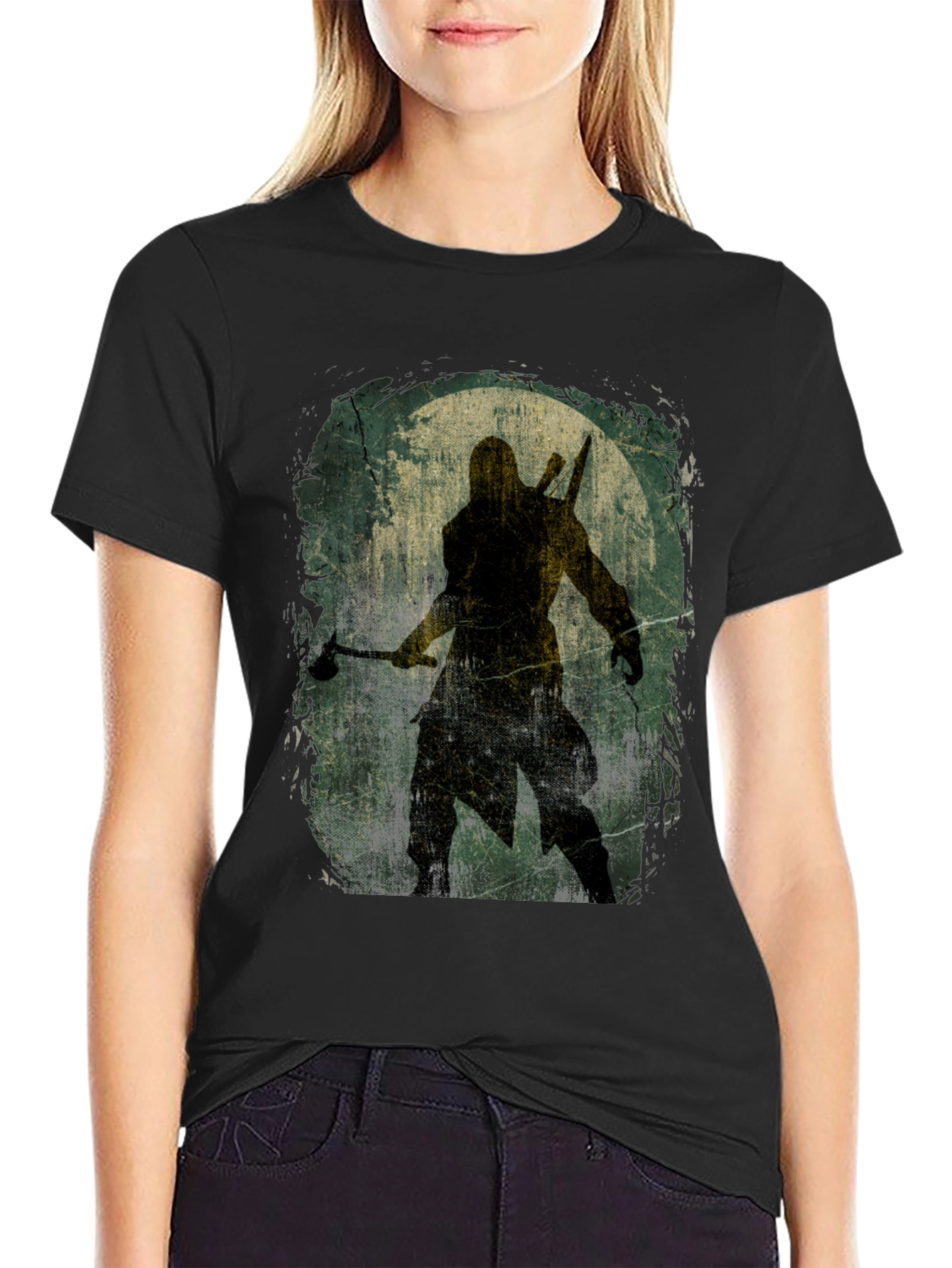 Warrior Silhouette Graphic Tee - Black Cotton T-Shirt