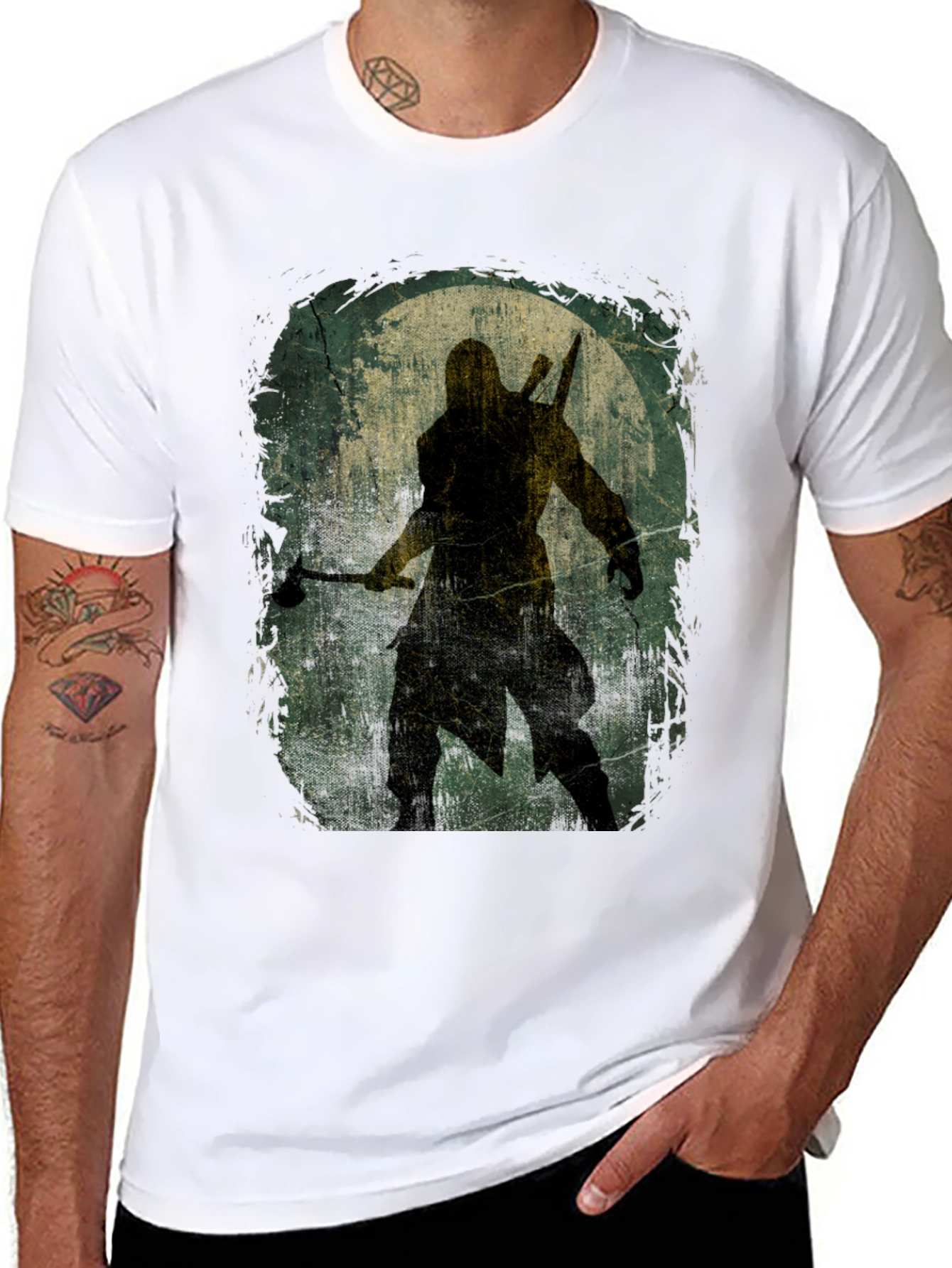 Warrior Silhouette Graphic Tee - Black Cotton T-Shirt