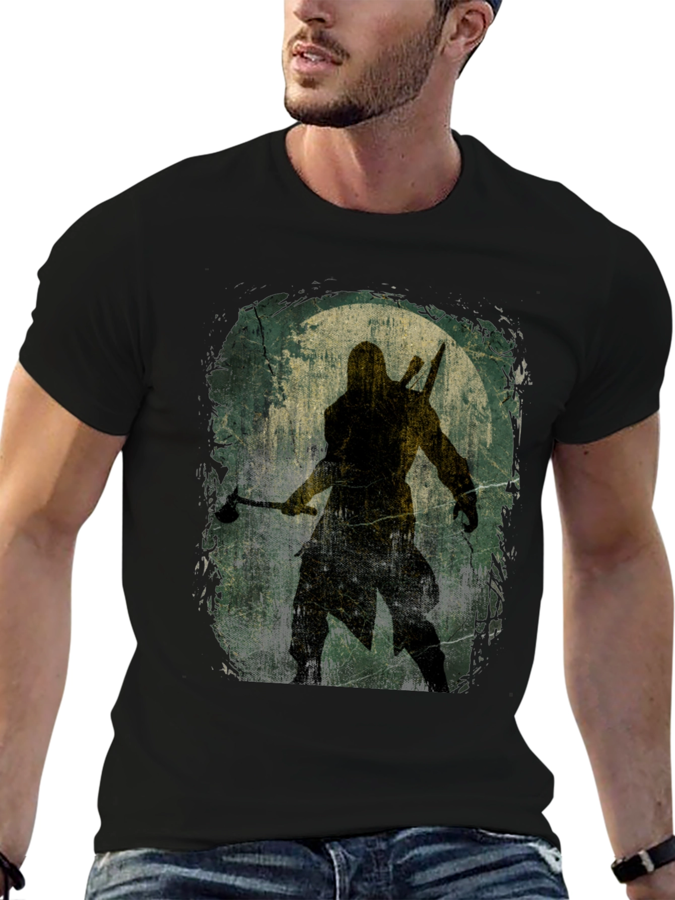 Warrior Silhouette Graphic Tee - Black Cotton T-Shirt