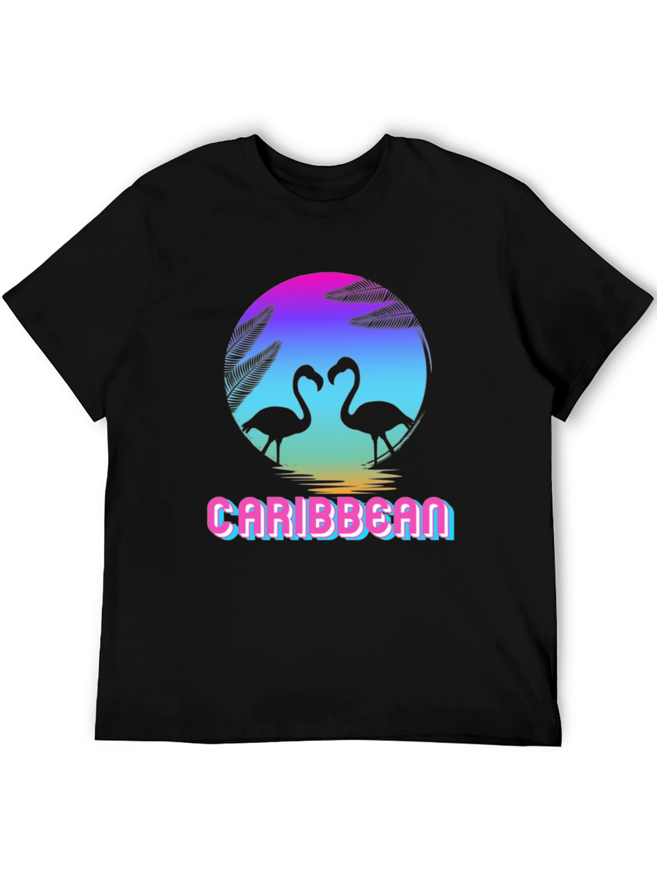 Caribbean Flamingo Black T-Shirt