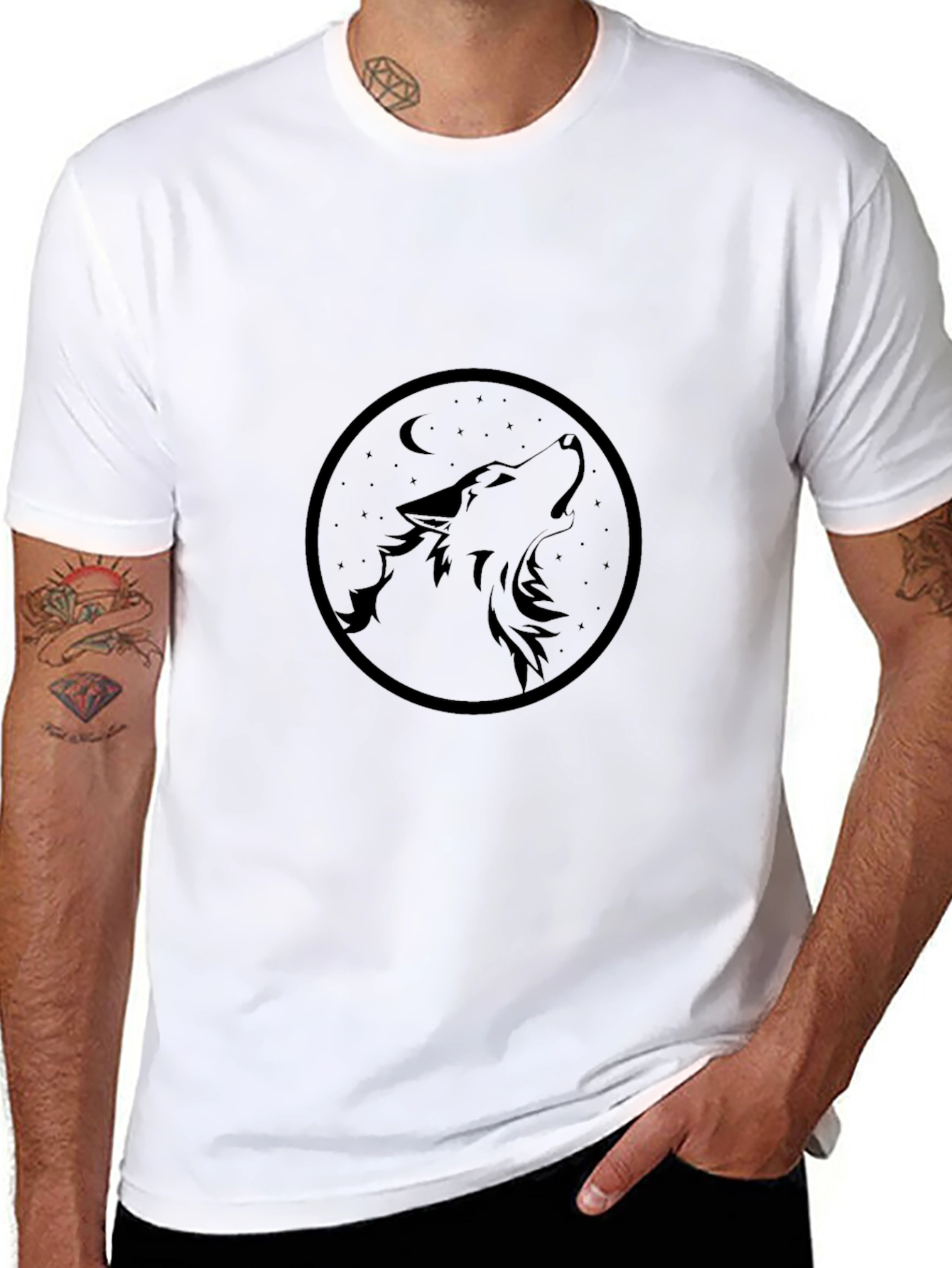 Wolf Howling at Moon Graphic Tee - Black
