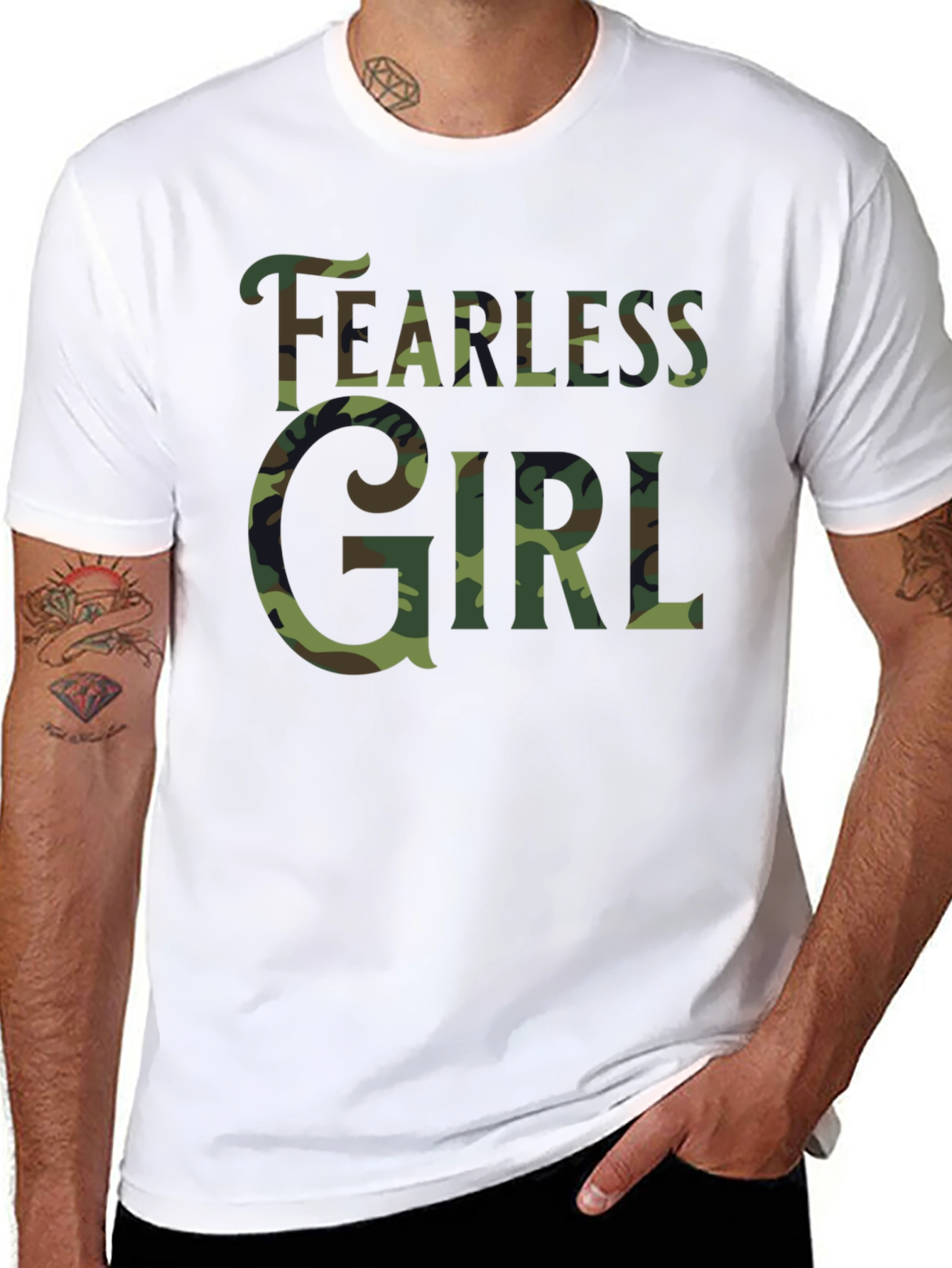 Fearless Girl Camo Print Black T-Shirt