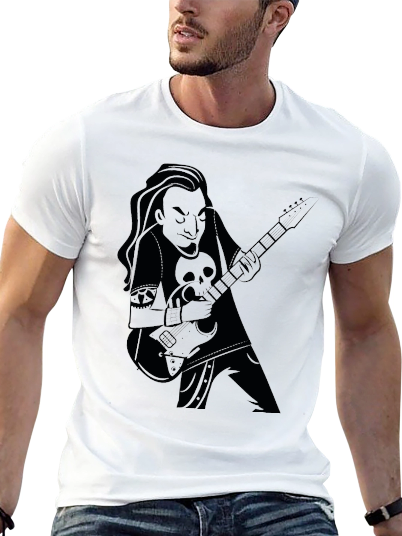 Guitarist Graphic Tee - Black Cotton Casual Wear